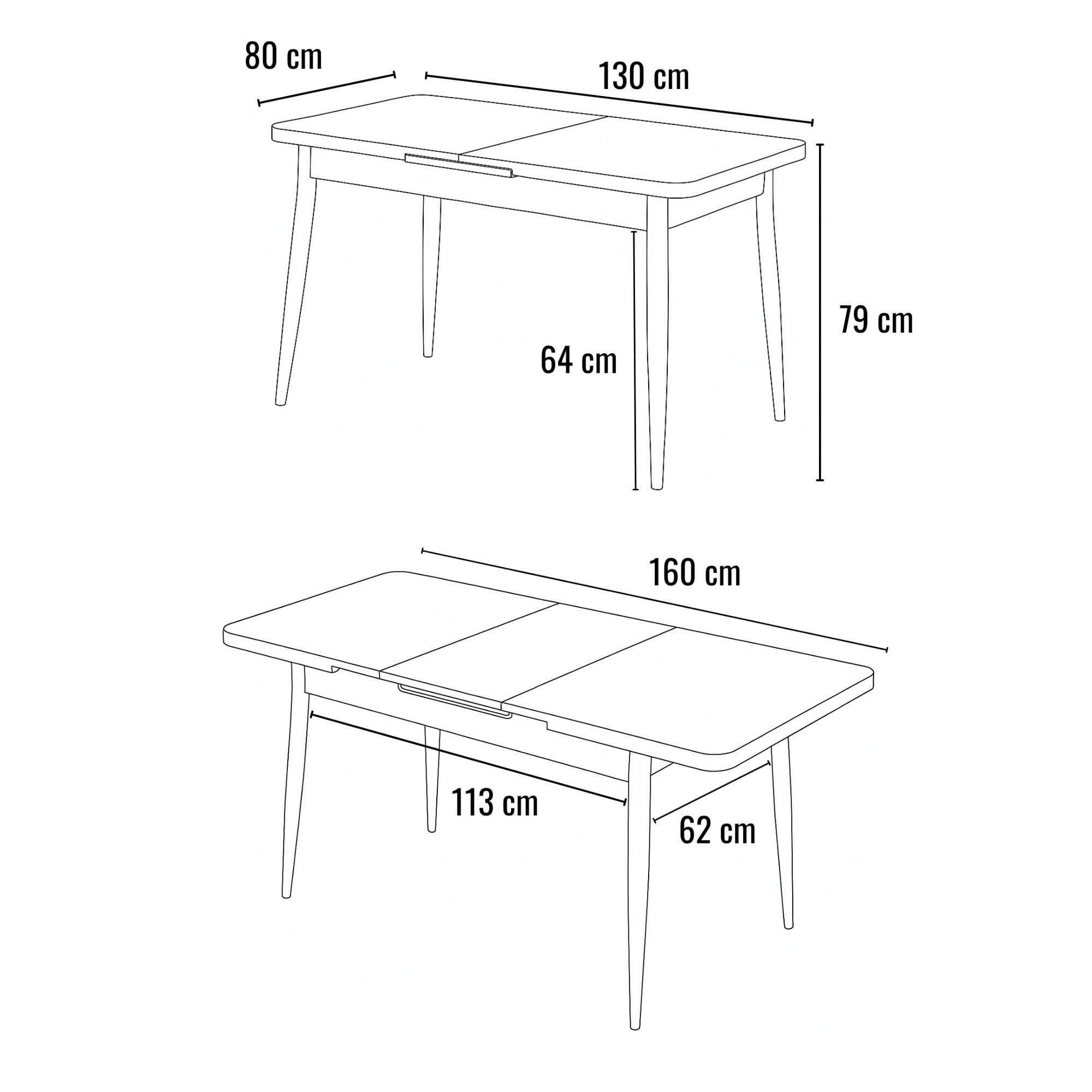Masa dining Mira, 130 x 75 x 80 cm, travertin negru, PAL melaminat, capacitate 30 kg — imaginea 8