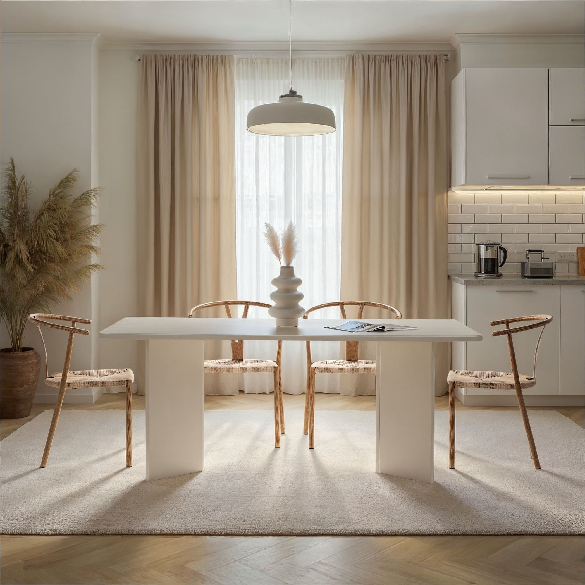 Masa dining Linza, 180 x 75 x 90 cm, lemn alb, PAL melaminat, capacitate 70 kg, wood alb — imaginea 7