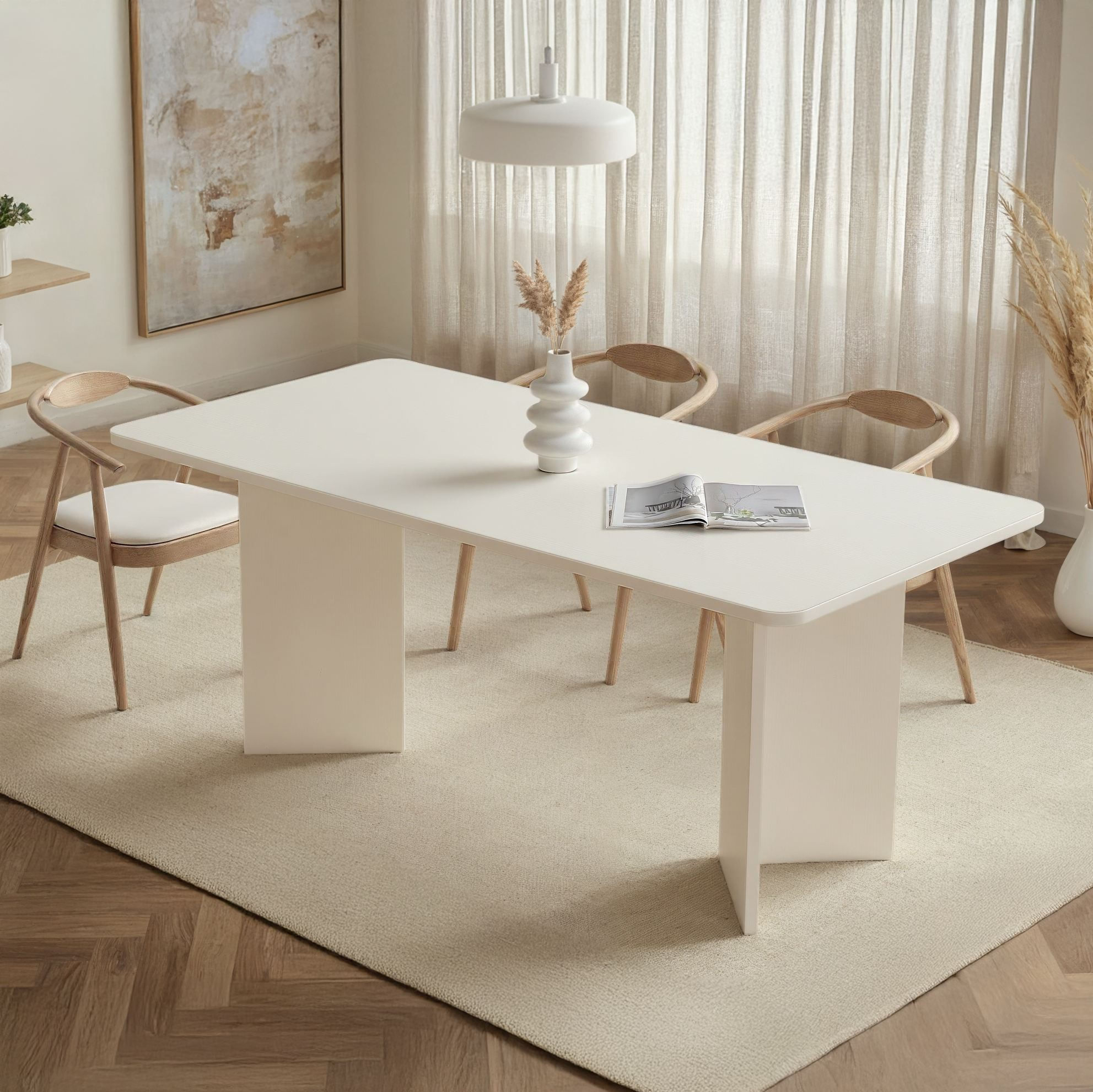 Masa dining Linza, 180 x 75 x 90 cm, lemn alb, PAL melaminat, capacitate 70 kg, wood alb — imaginea 9