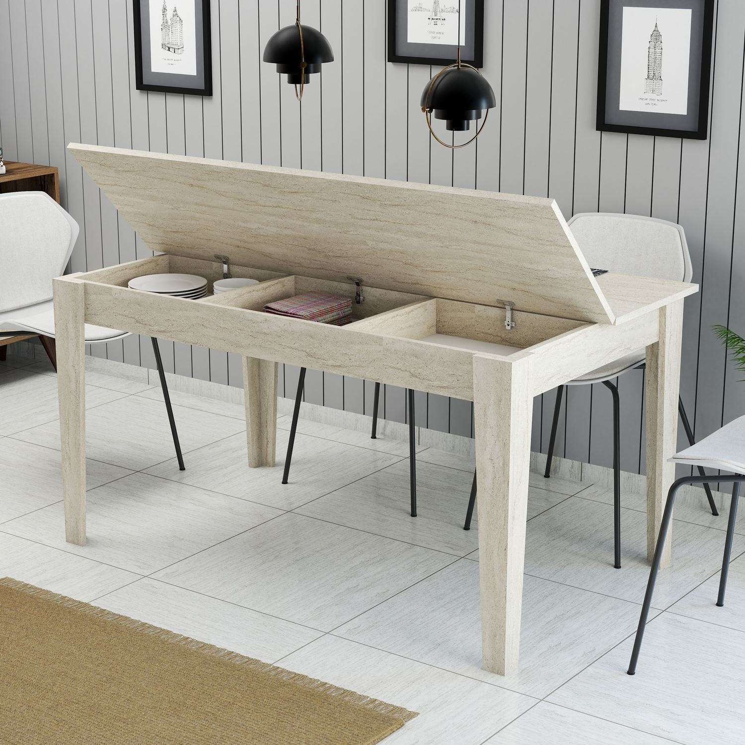 Masa dining Milan 897, 145 x 75 x 88 cm, PAL melaminat, travertin — imaginea 2