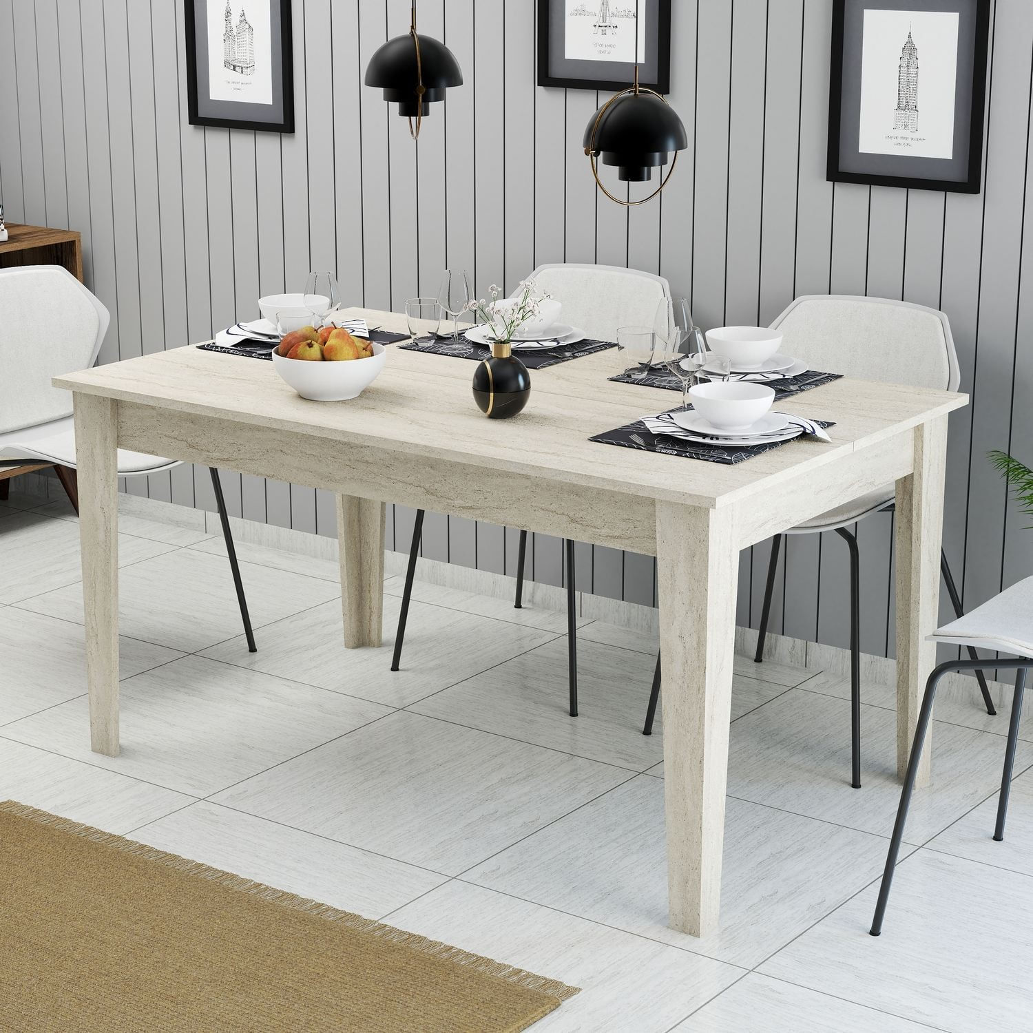 Masa dining Milan 897, 145 x 75 x 88 cm, PAL melaminat, travertin — imaginea 3