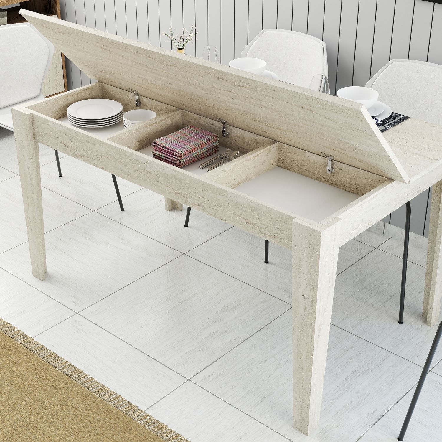 Masa dining Milan 897, 145 x 75 x 88 cm, PAL melaminat, travertin — imaginea 5