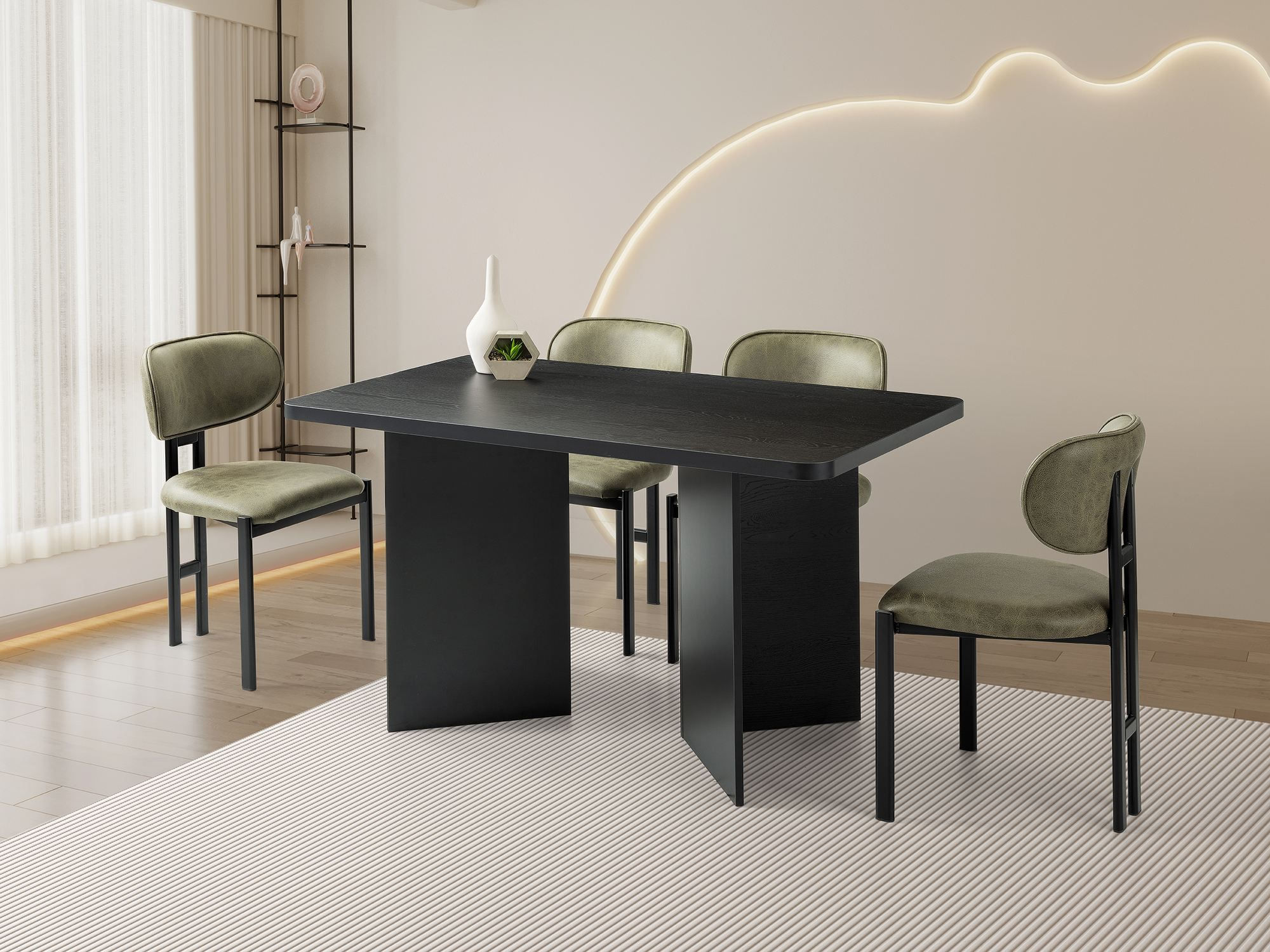 Masa dining Vera, 140 x 77 x 80 cm, lemn negru, PAL melaminat, capacitate 80 kg, wood negru — imaginea 5