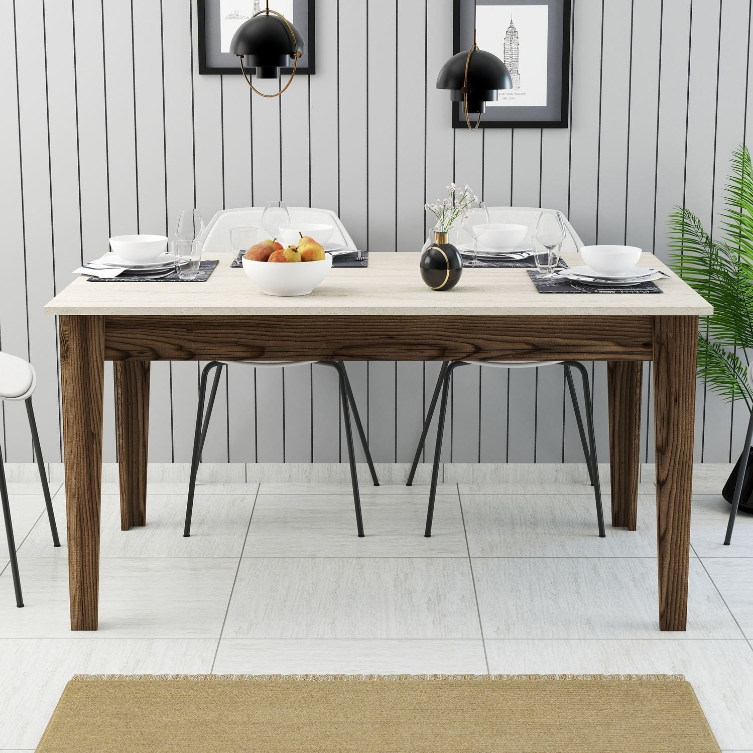 Masa dining Milan 898, 145 x 75 x 88 cm, PAL melaminat, nuc / travertin — imaginea 3
