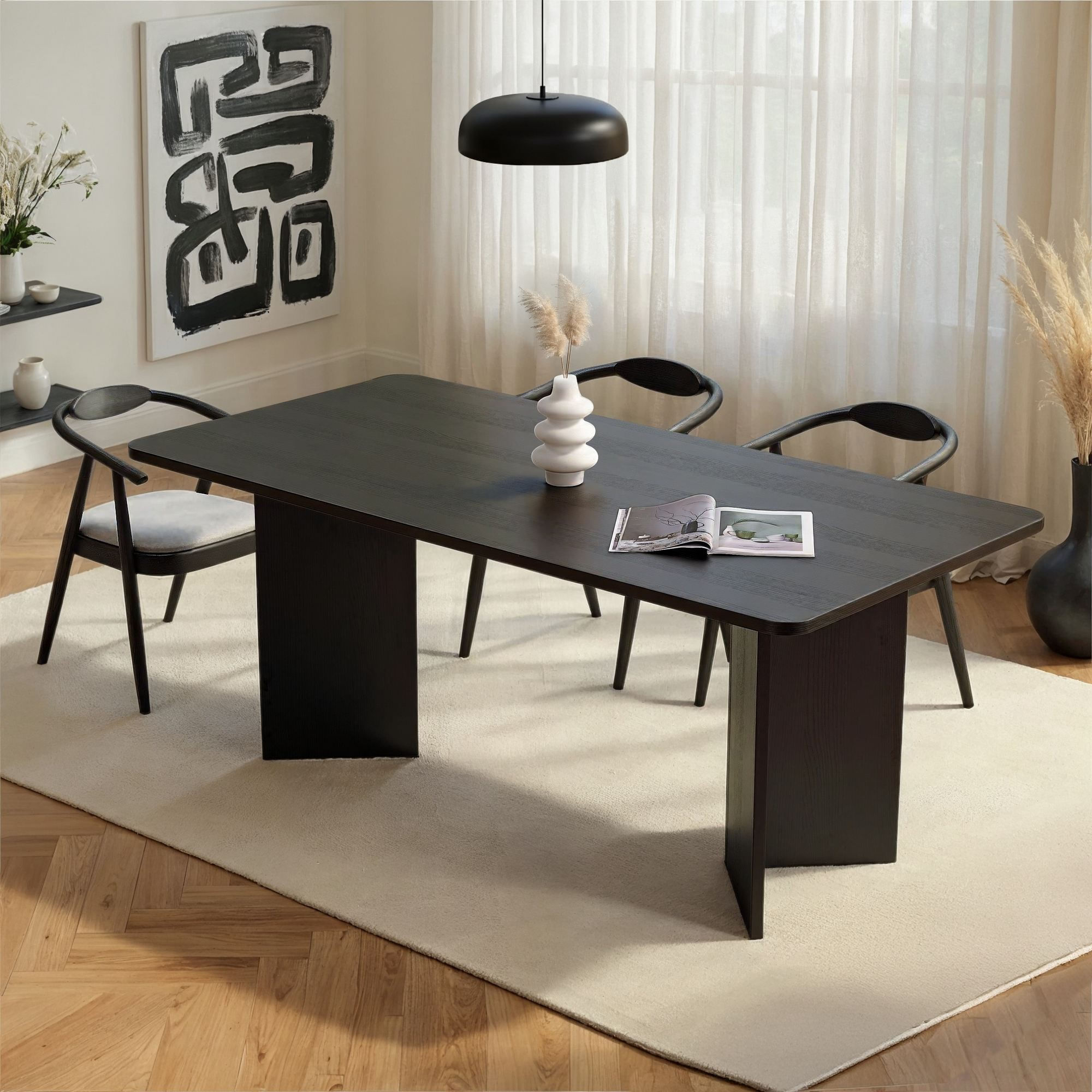 Masa dining Linza, 180 x 75 x 90 cm, lemn negru, PAL melaminat, capacitate 70 kg, wood negru — imaginea 9