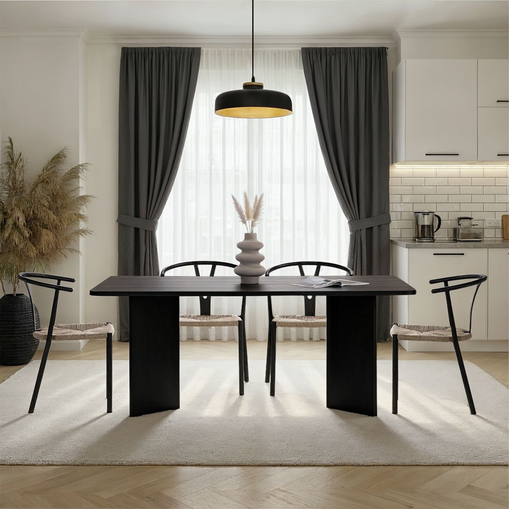 Masa dining Linza, 180 x 75 x 90 cm, lemn negru, PAL melaminat, capacitate 70 kg, wood negru — imaginea 10
