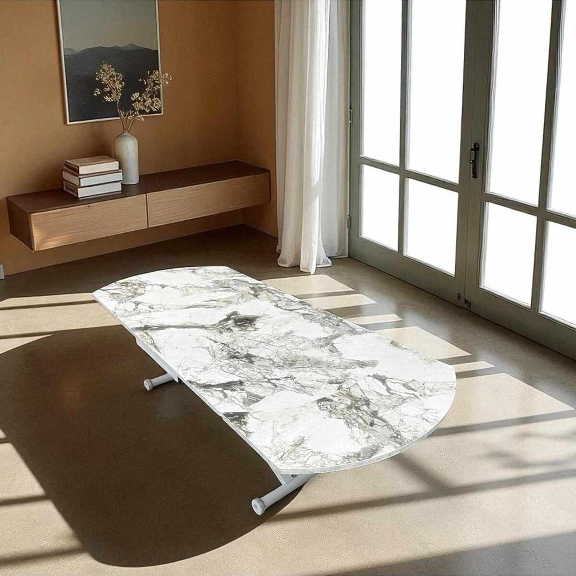 Masa dining Yan Yari Oval, alb marmura alb, MDF, capacitate 125 kg, alb marble / alb — imaginea 2
