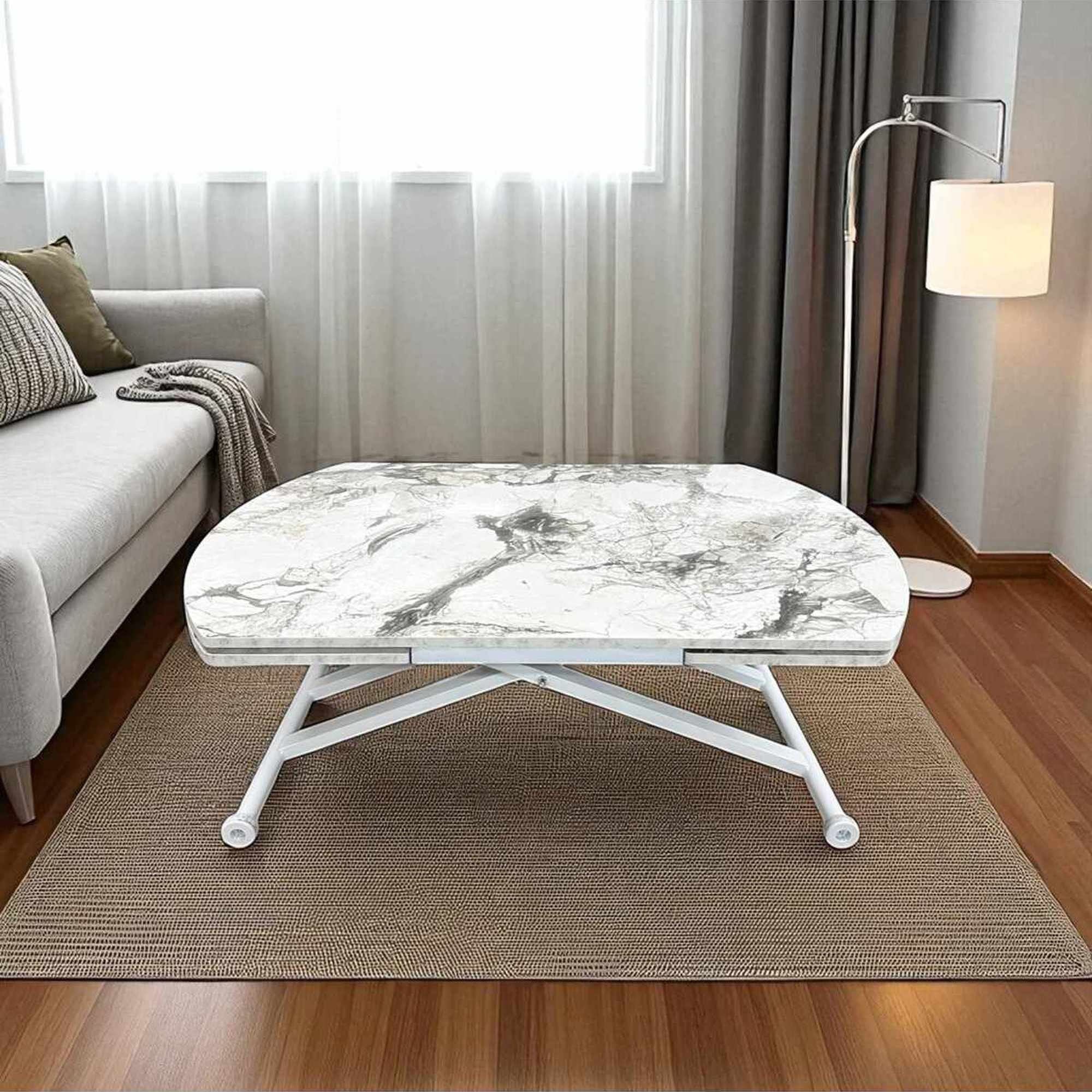 Masa dining Yan Yari Oval, alb marmura alb, MDF, capacitate 125 kg, alb marble / alb — imaginea 3