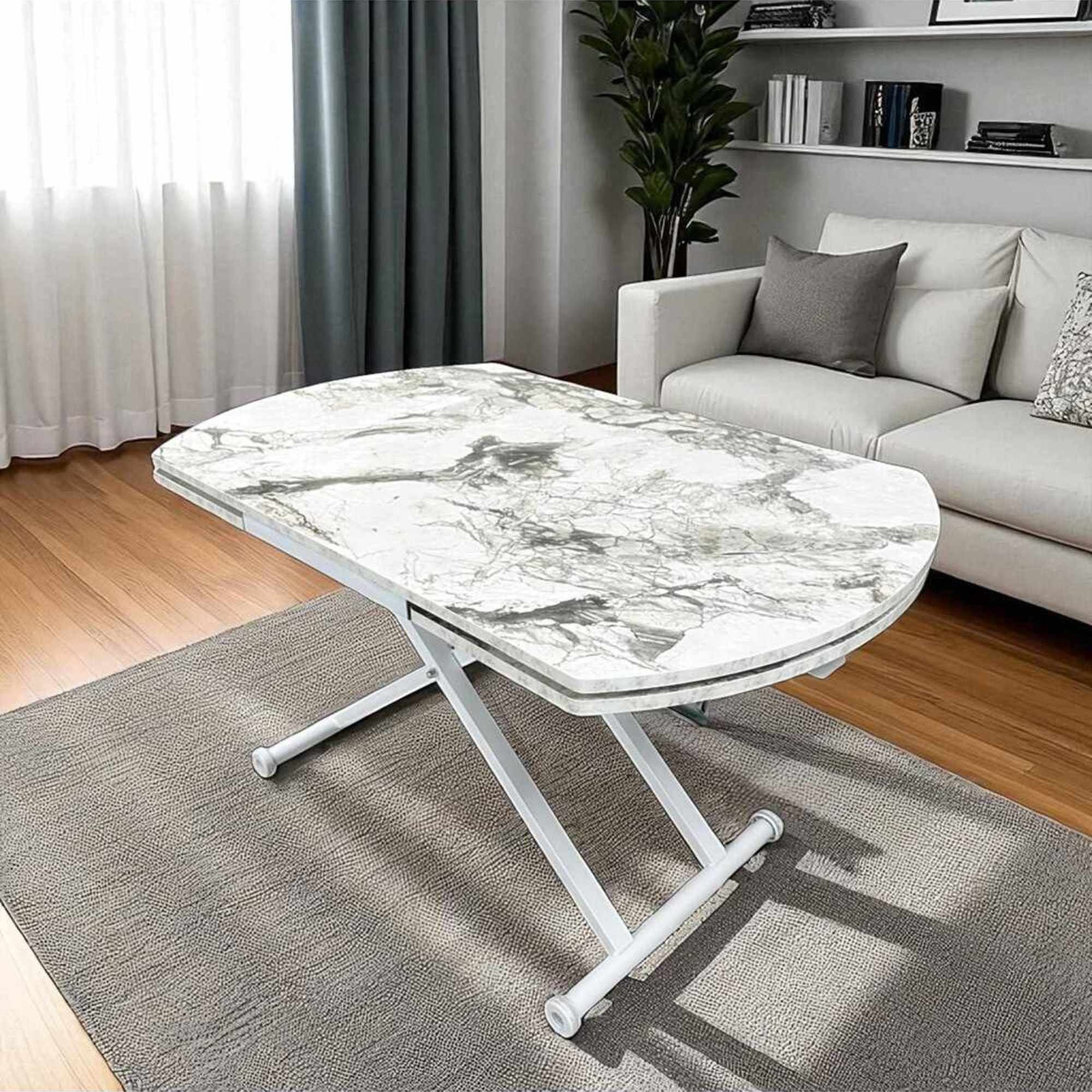 Masa dining Yan Yari Oval, alb marmura alb, MDF, capacitate 125 kg, alb marble / alb — imaginea 4