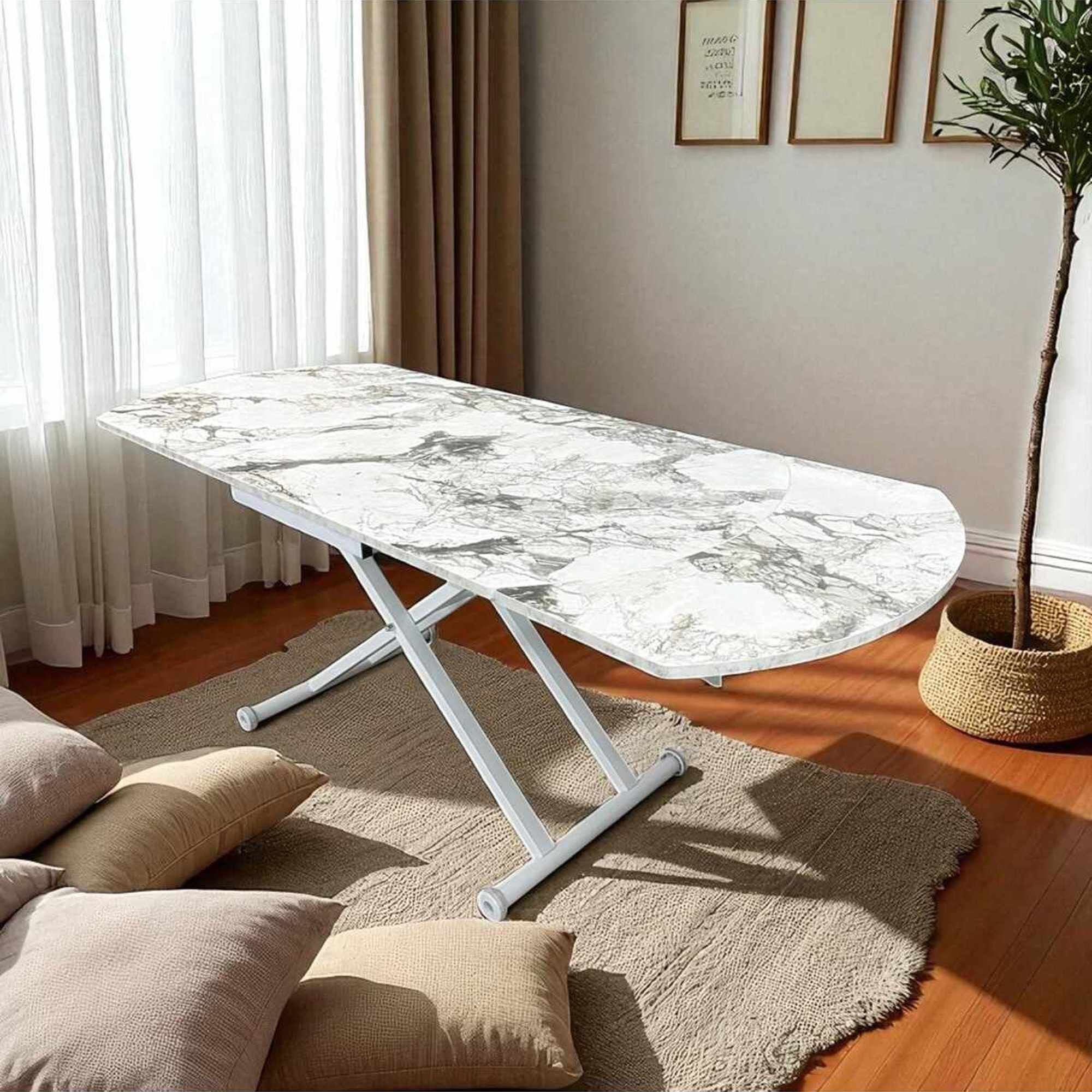 Masa dining Yan Yari Oval, alb marmura alb, MDF, capacitate 125 kg, alb marble / alb — imaginea 7