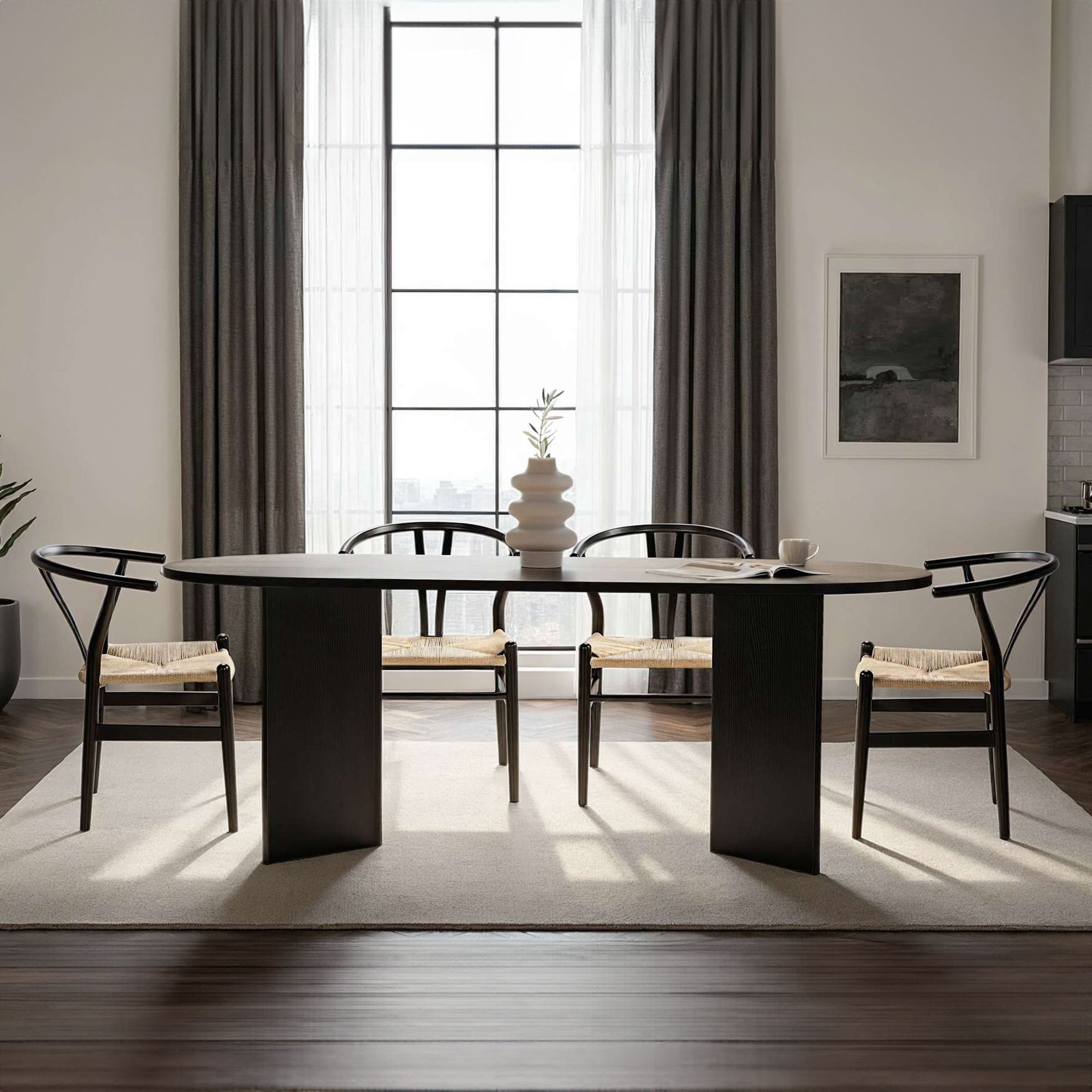 Masa dining Sabella, 200 x 75 x 90 cm, lemn negru, PAL melaminat, wood negru — imaginea 10