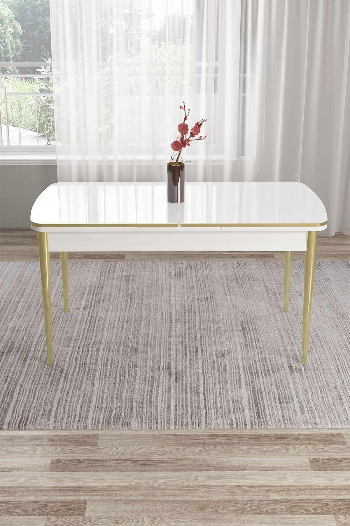 Masa dining Nira, 114 x 78 x 78 cm, alb auriu, MDF — imaginea 2