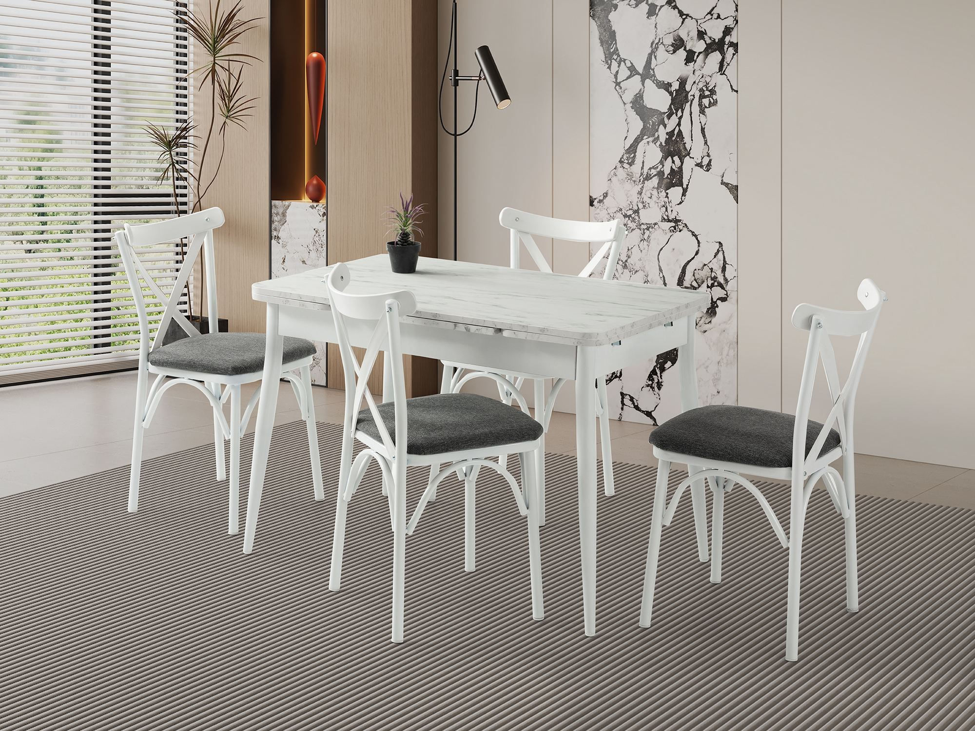 Masa dining Kent, 110 x 75 x 70 cm, alb marmura alb, PAL melaminat, capacitate 27 kg, alb marble / alb — imaginea 9