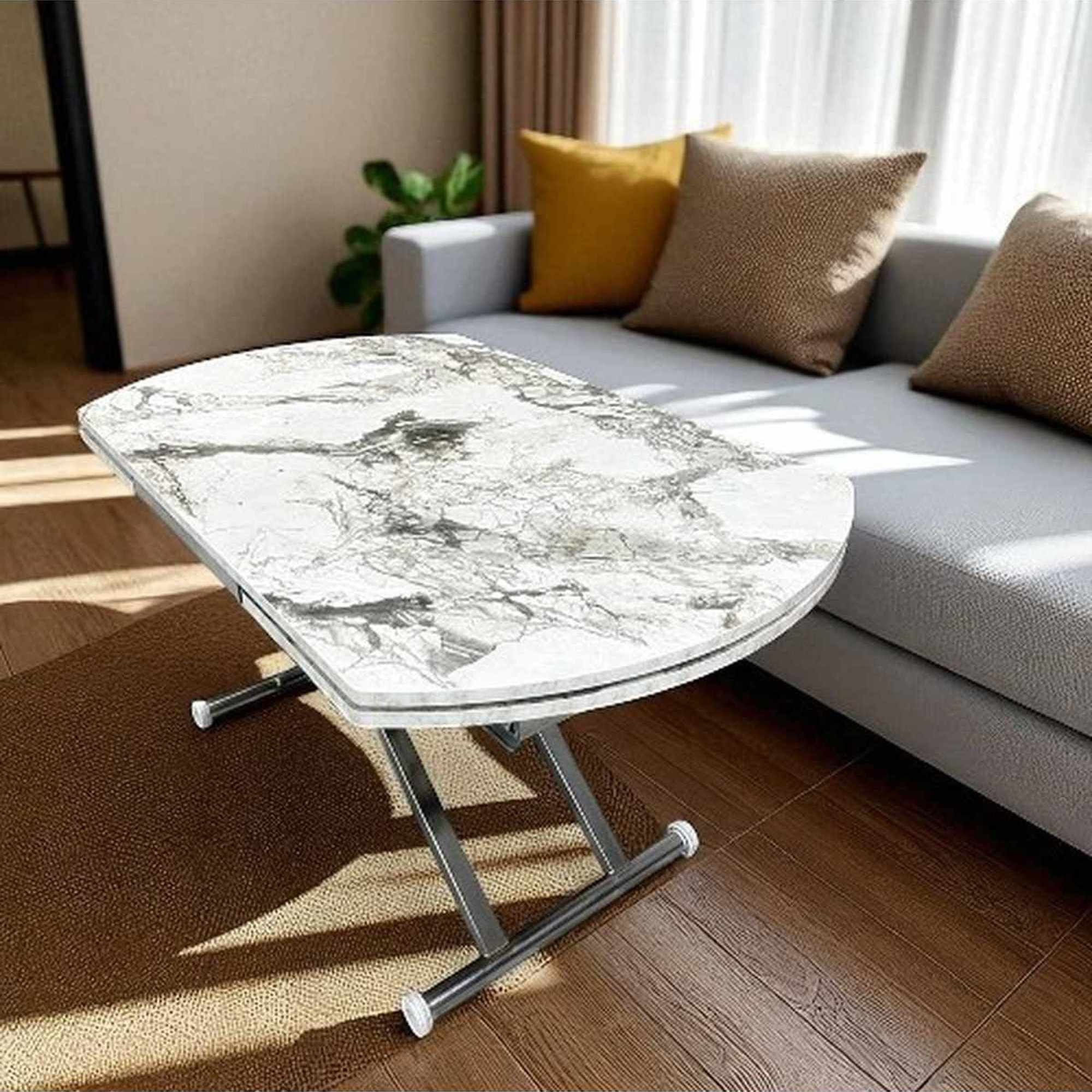 Masa dining Yan Yari Oval, alb marmura crom, MDF, capacitate 125 kg, alb marble / crom — imaginea 3