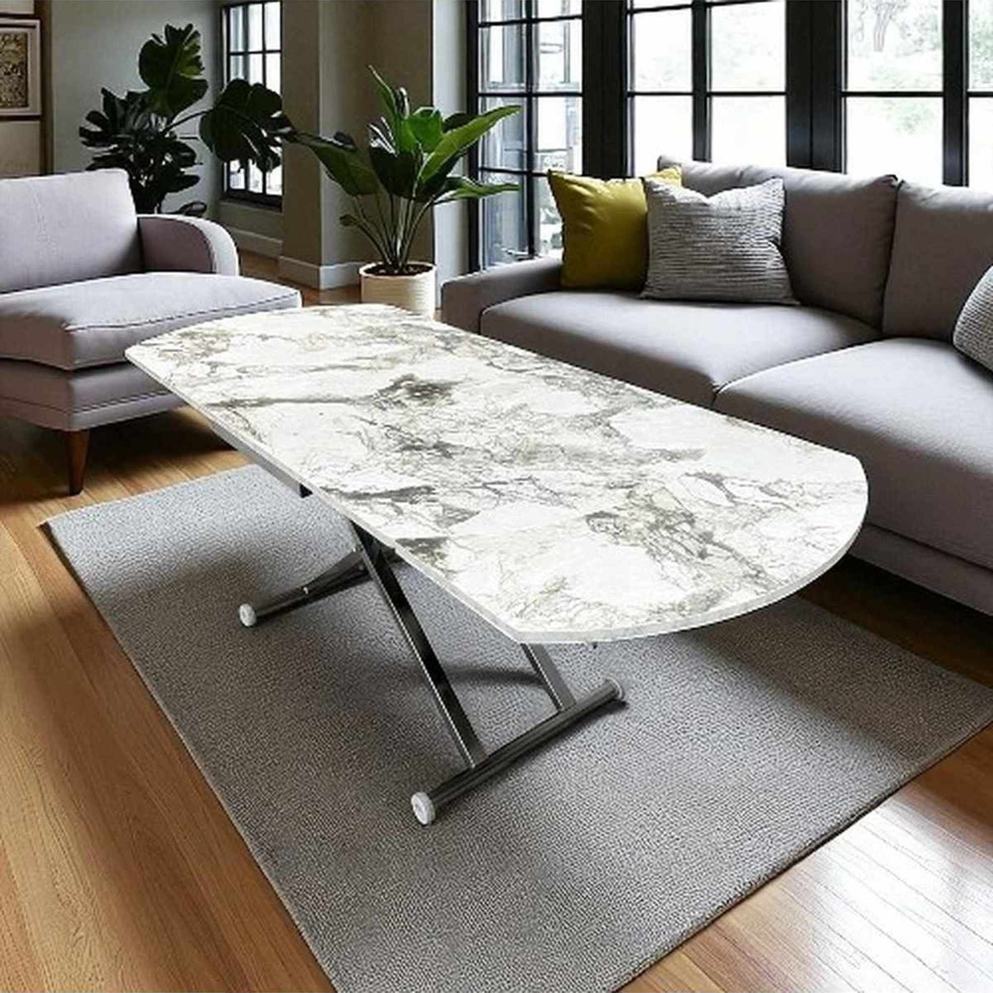 Masa dining Yan Yari Oval, alb marmura crom, MDF, capacitate 125 kg, alb marble / crom — imaginea 4