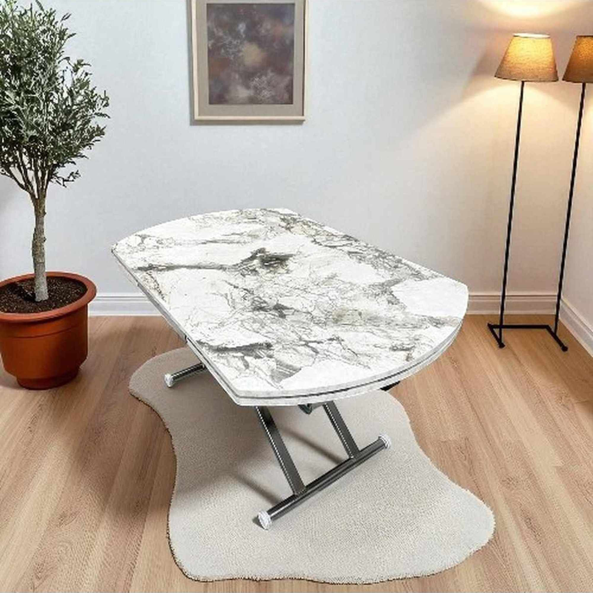 Masa dining Yan Yari Oval, alb marmura crom, MDF, capacitate 125 kg, alb marble / crom — imaginea 5