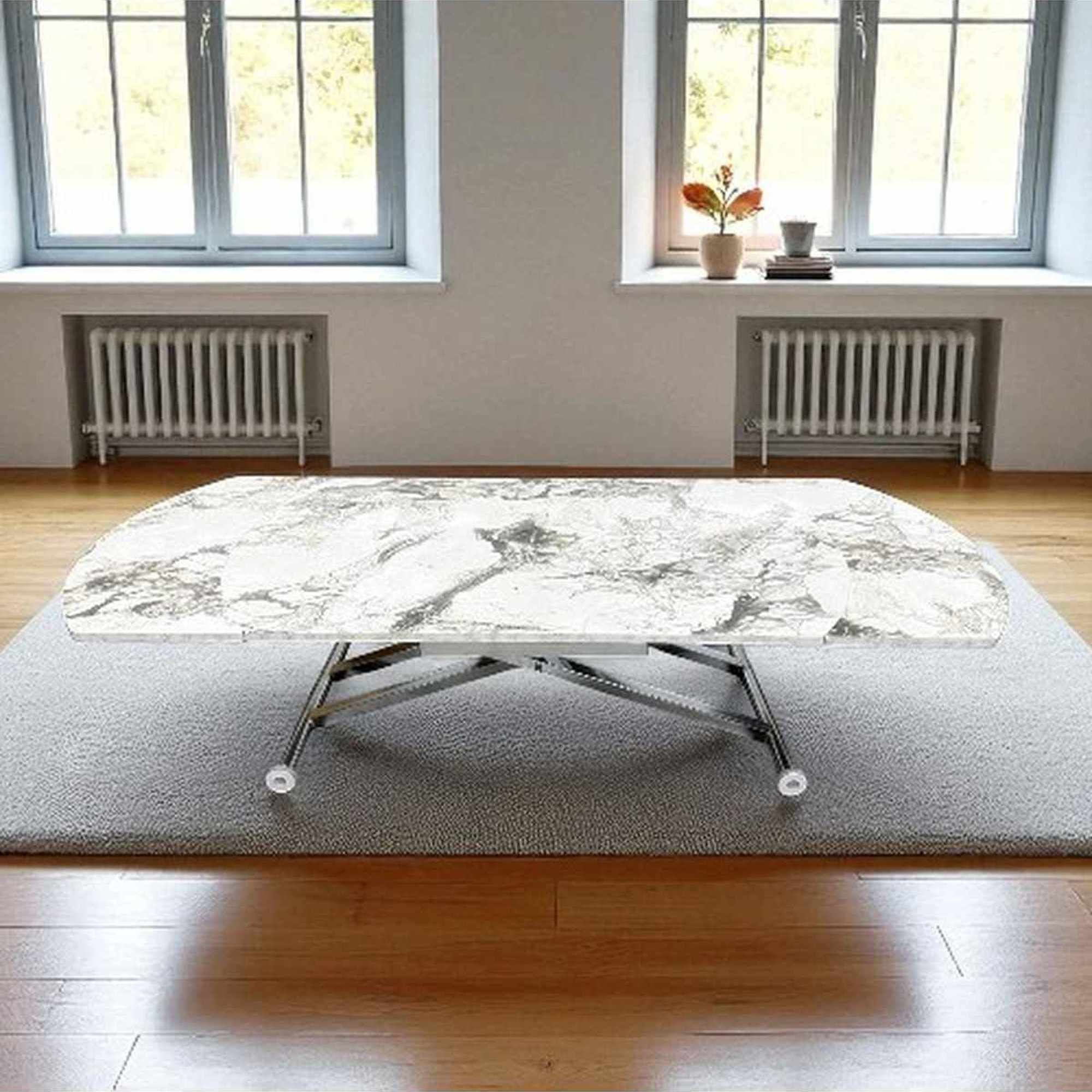 Masa dining Yan Yari Oval, alb marmura crom, MDF, capacitate 125 kg, alb marble / crom — imaginea 6