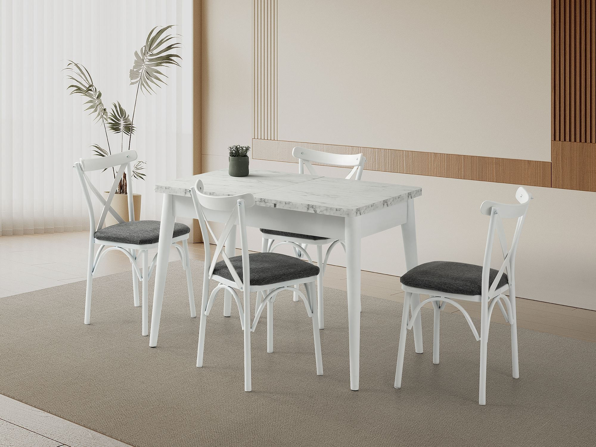 Masa dining Vista, 110 x 75 x 64 cm, alb marmura alb, PAL melaminat, capacitate 30 kg, alb marble / alb — imaginea 7