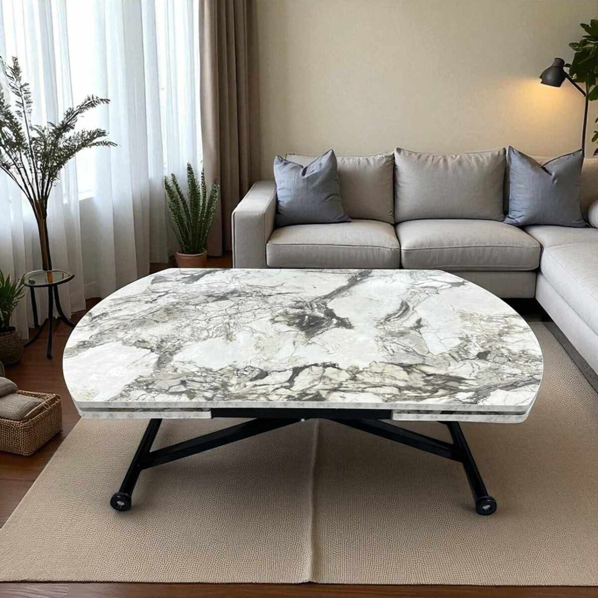 Masa dining Yan Yari Oval, alb marmura negru, MDF, capacitate 125 kg, alb marble / negru — imaginea 2