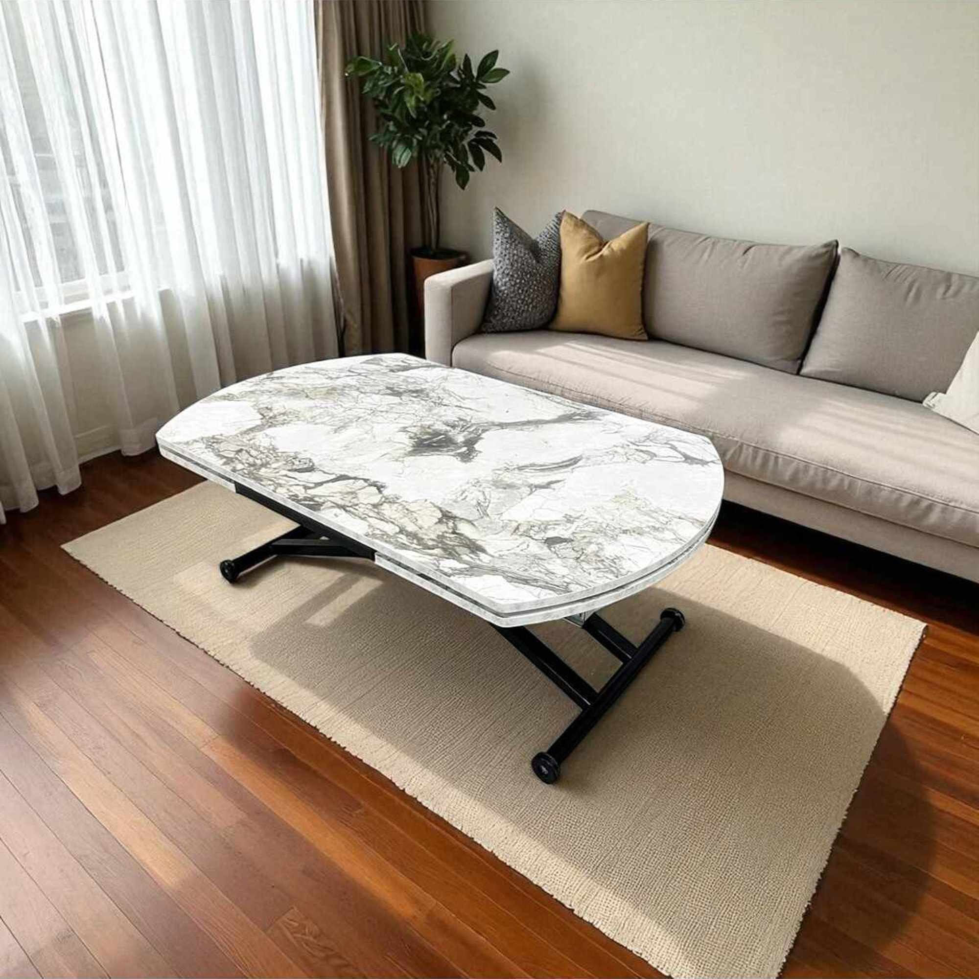 Masa dining Yan Yari Oval, alb marmura negru, MDF, capacitate 125 kg, alb marble / negru — imaginea 5