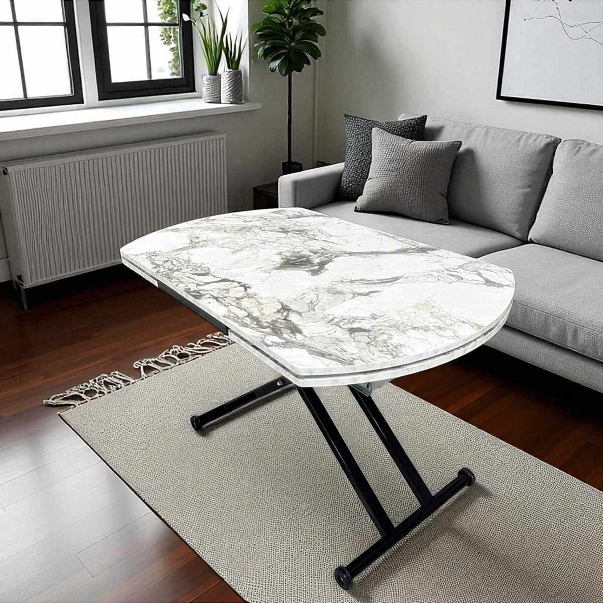 Masa dining Yan Yari Oval, alb marmura negru, MDF, capacitate 125 kg, alb marble / negru — imaginea 6