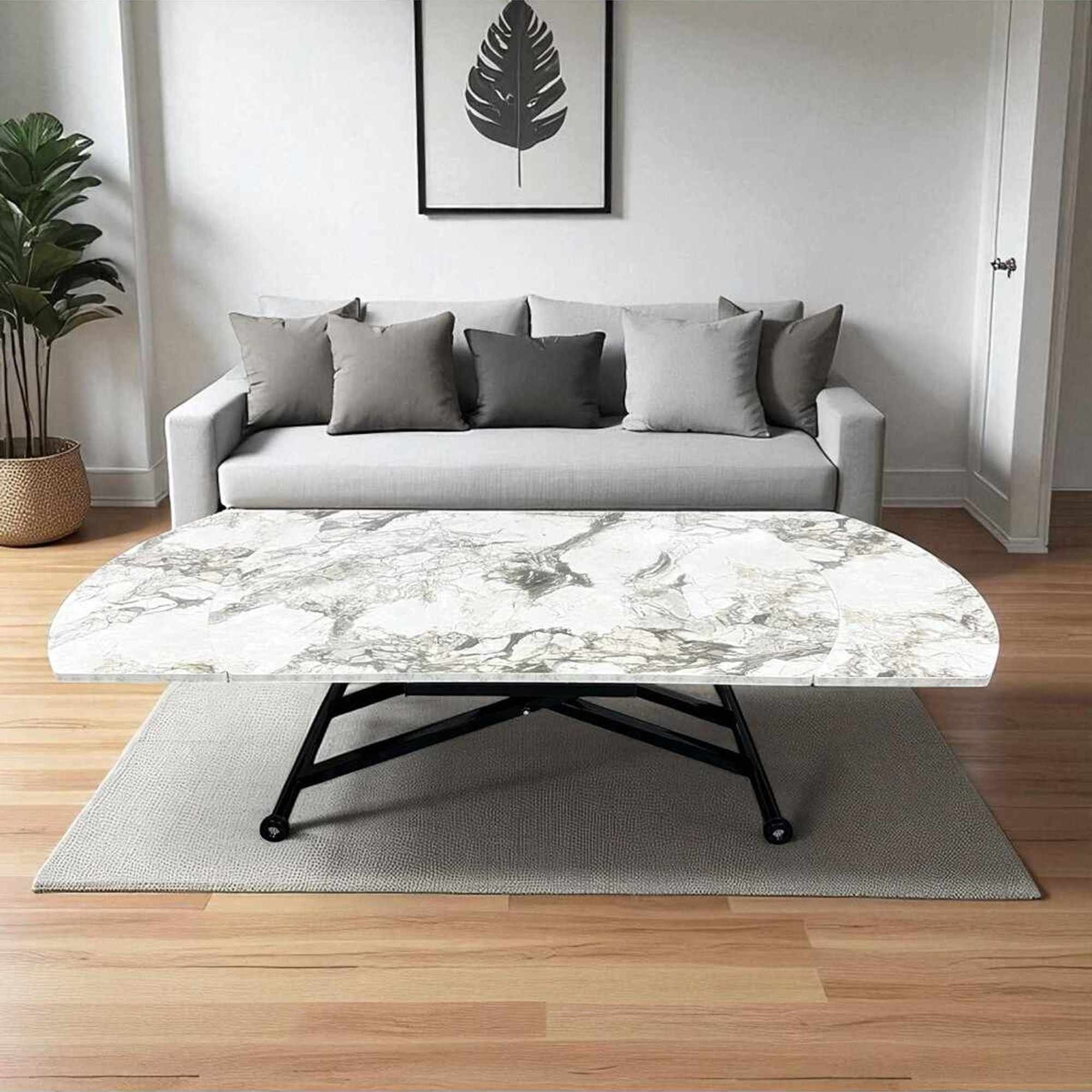 Masa dining Yan Yari Oval, alb marmura negru, MDF, capacitate 125 kg, alb marble / negru — imaginea 7