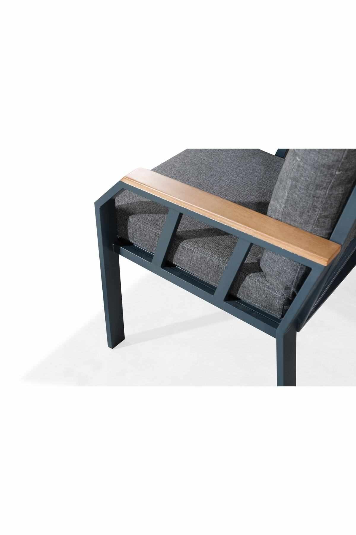 Set lounge gradina Nergiz 3+1+1 - Dark gri, 200 x 78 x 58 cm, gri inchis, metal, dark gri — imaginea 5