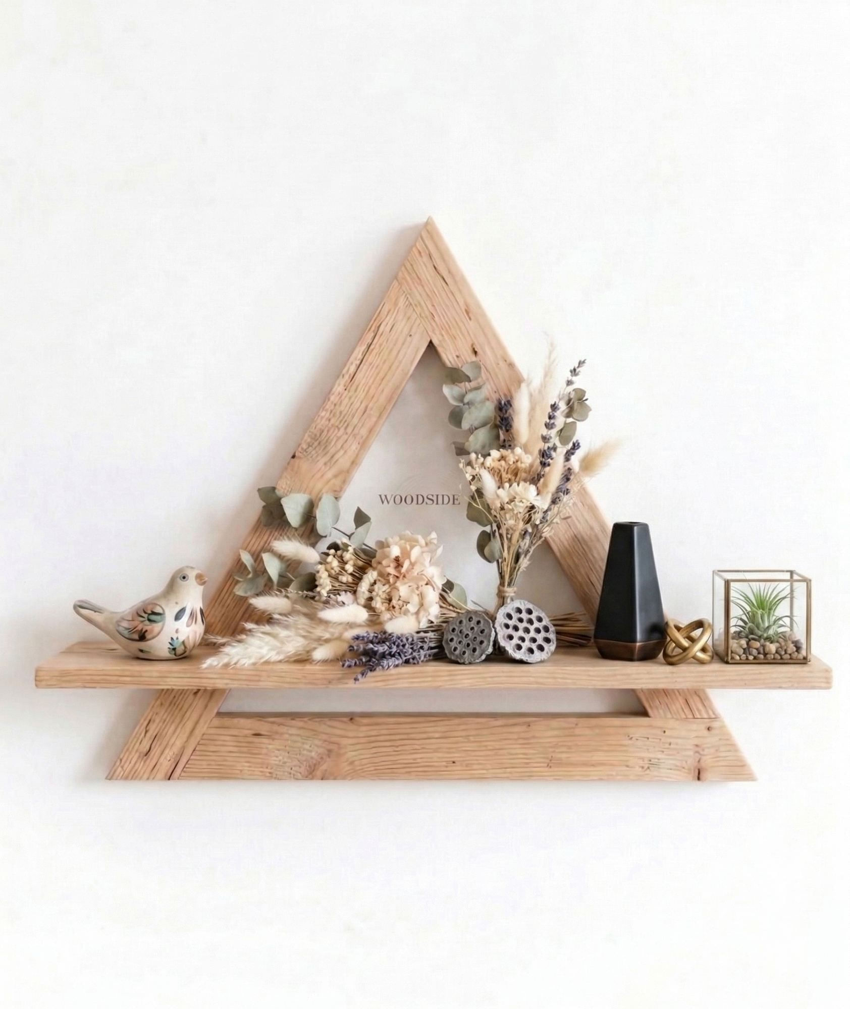 Raft decorativ de perete din lemn R-Raf358, 38 x 33 x 7 cm, lemn natur, lemn, design modern — imaginea 3
