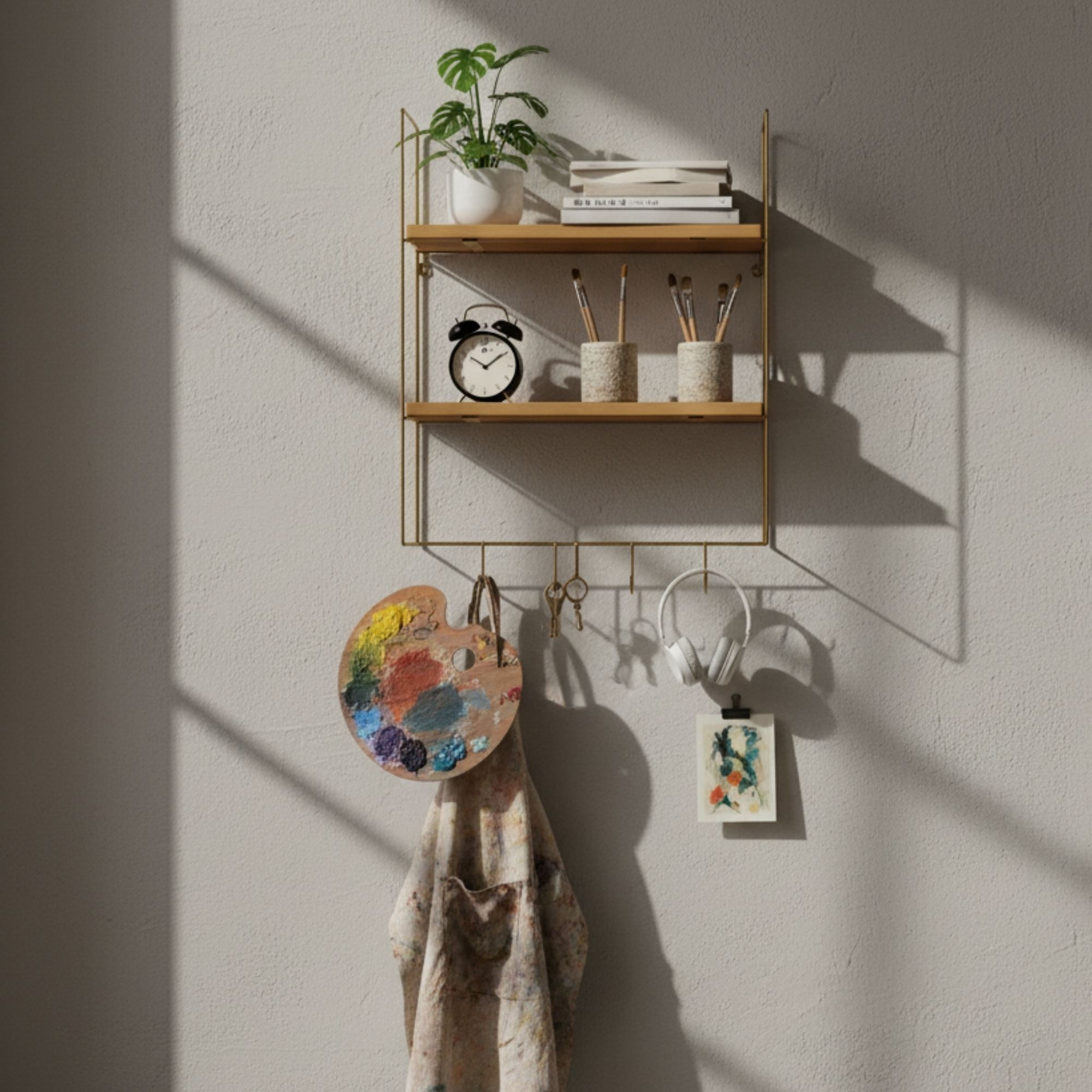 Raft de perete Cm-071, auriu natural, metal, design modern — imaginea 2
