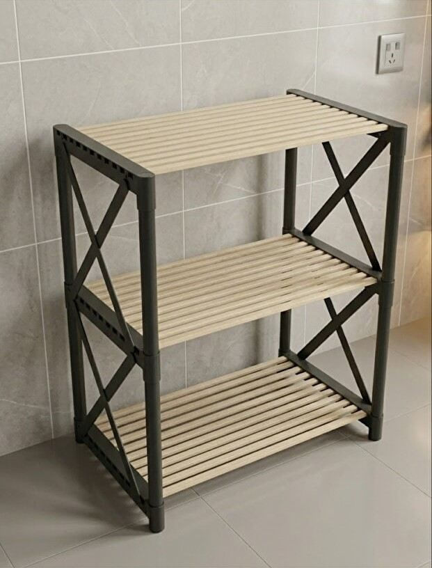 Raft multifunctional PLS 3, 54 x 70 x 37 cm, lemn plastic, design modern, negru — imaginea 2