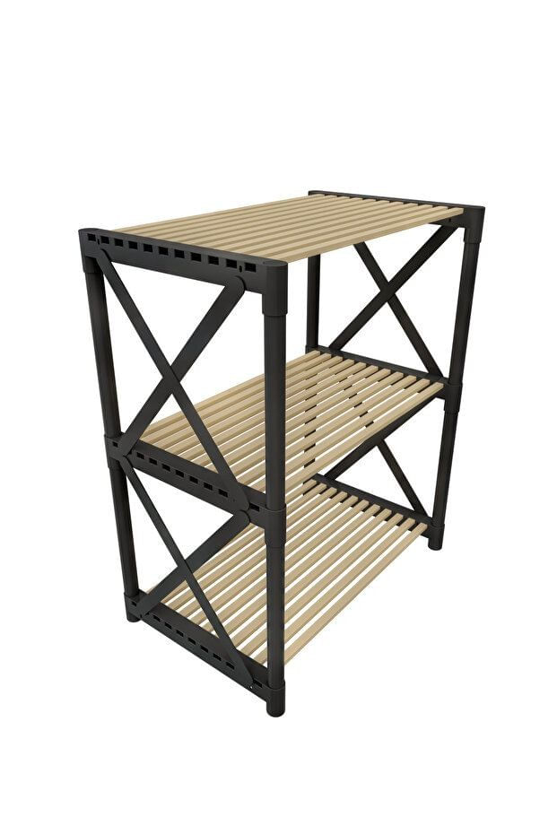Raft multifunctional PLS 3, 54 x 70 x 37 cm, lemn plastic, design modern, negru — imaginea 3