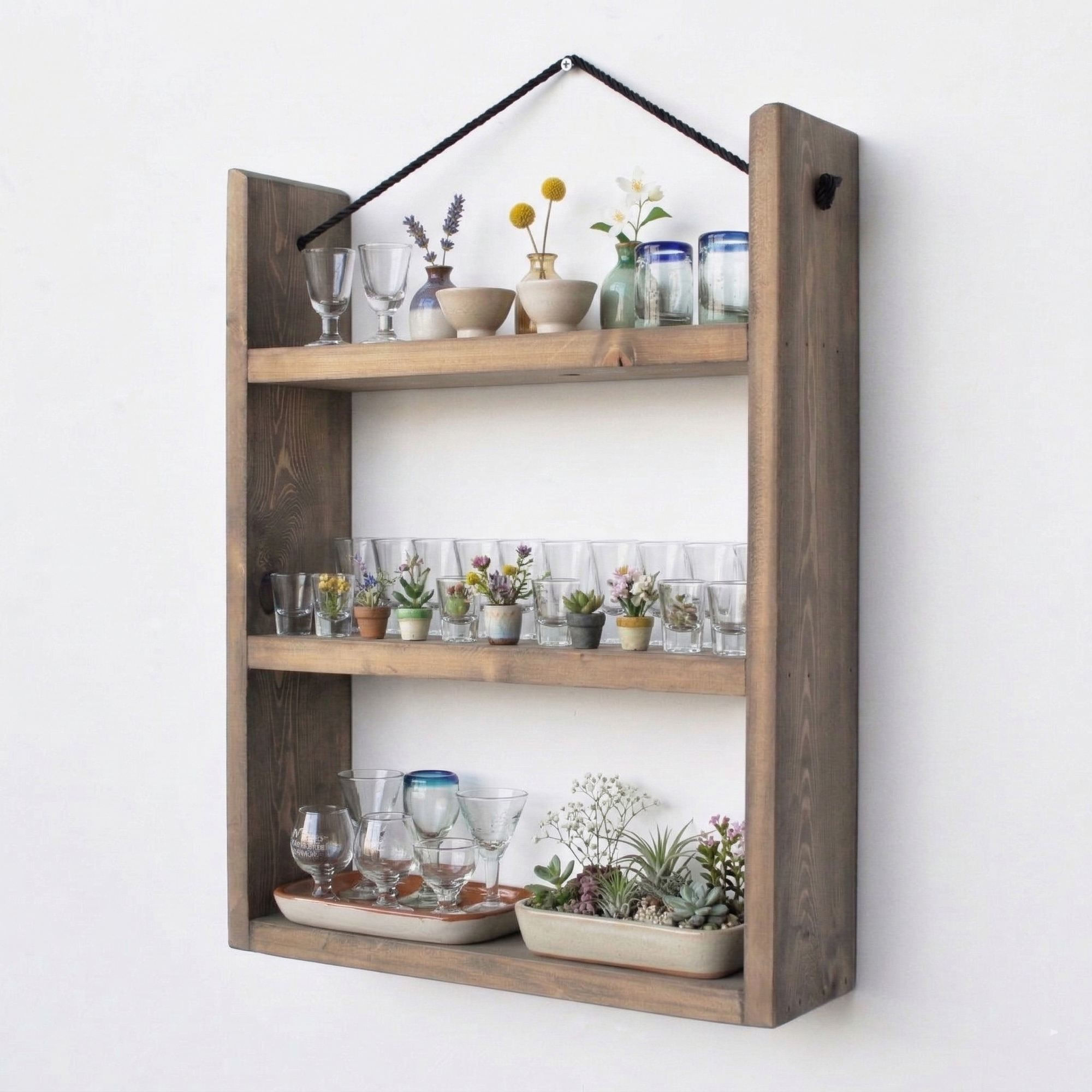Raft decorativ de perete din lemn Raf348, 38 x 48 x 9 cm, lemn natur, lemn, design modern — imaginea 2