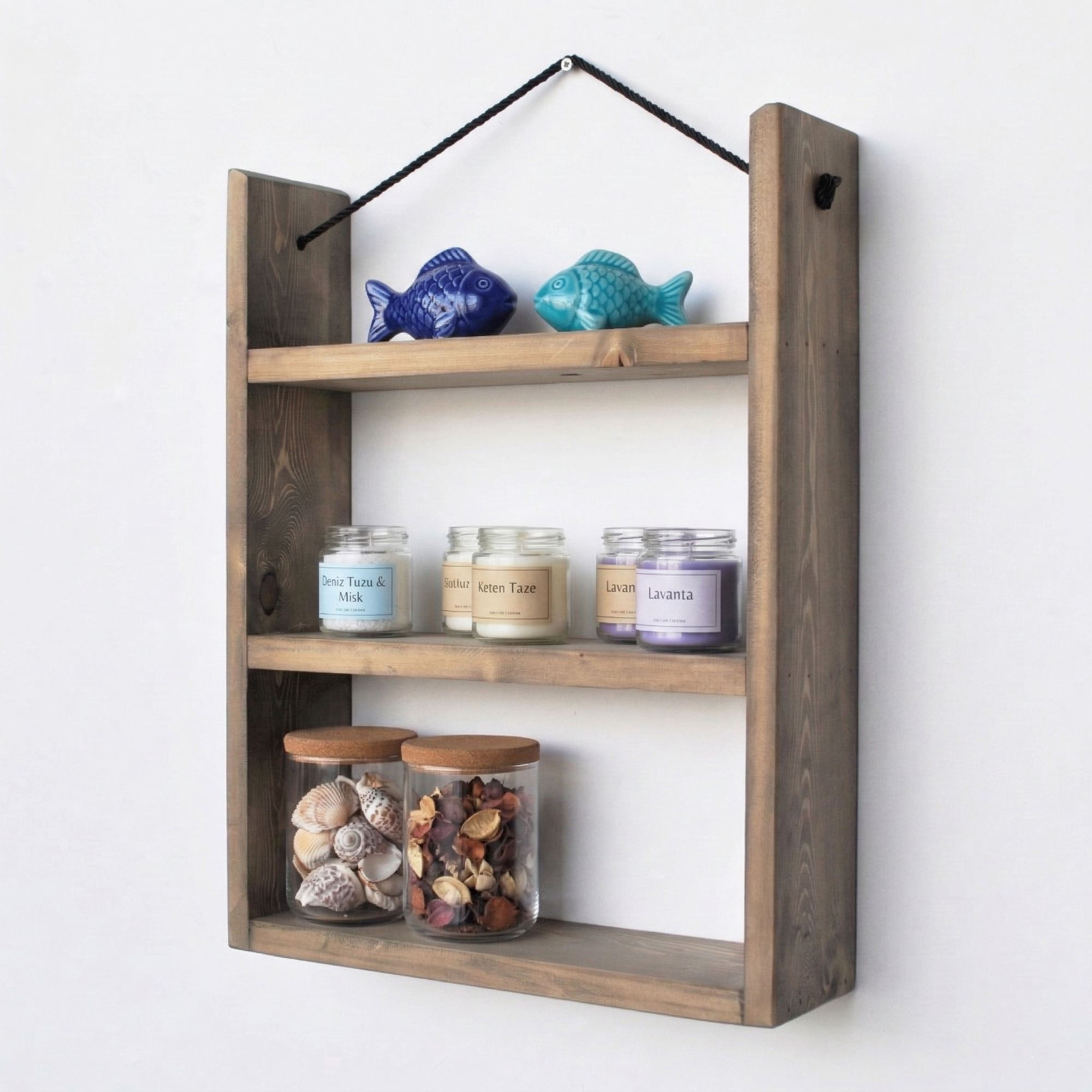 Raft decorativ de perete din lemn Raf348, 38 x 48 x 9 cm, lemn natur, lemn, design modern — imaginea 3