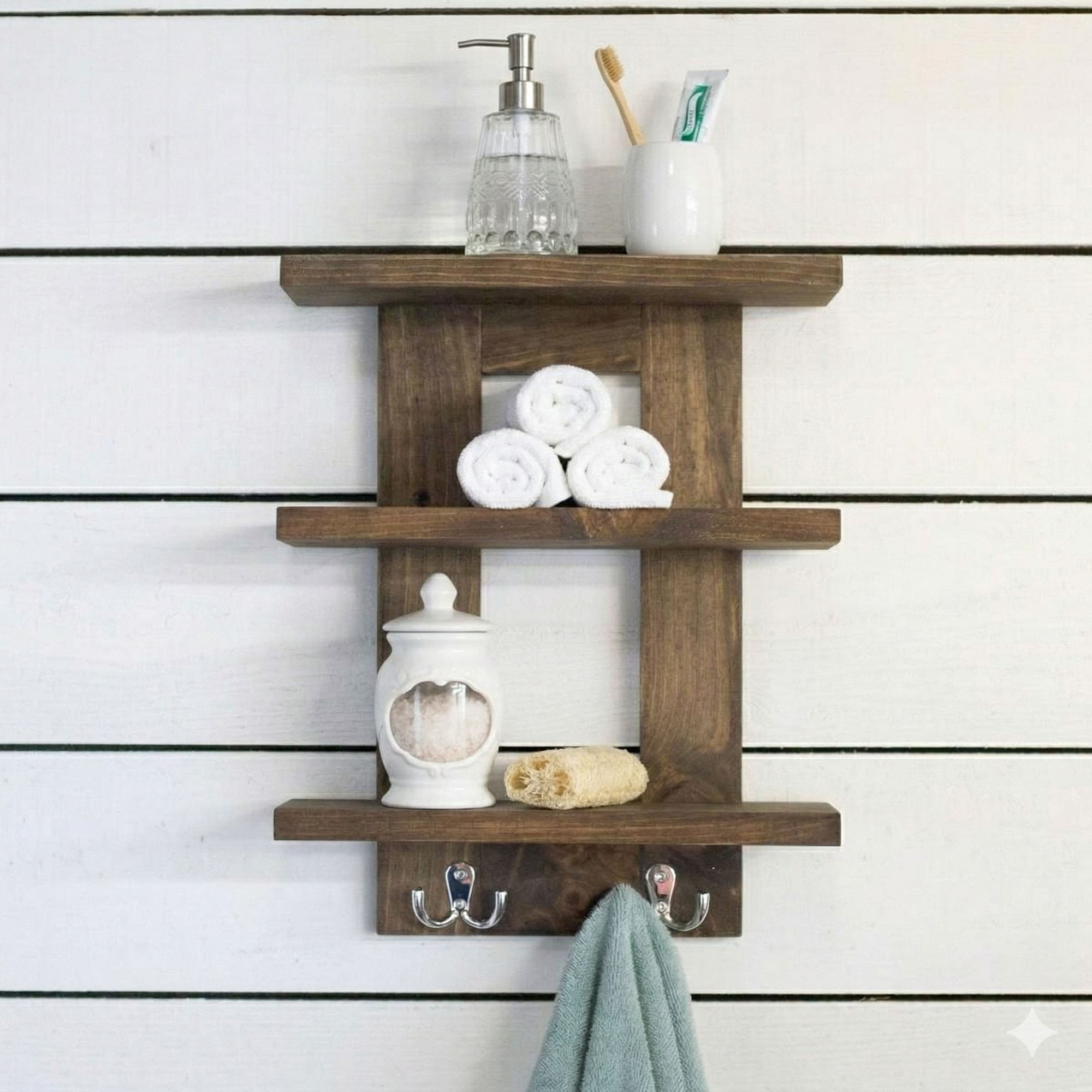 Raft decorativ de perete din lemn Raf356, 45 x 60 x 14 cm, lemn natur, lemn, design modern — imaginea 4
