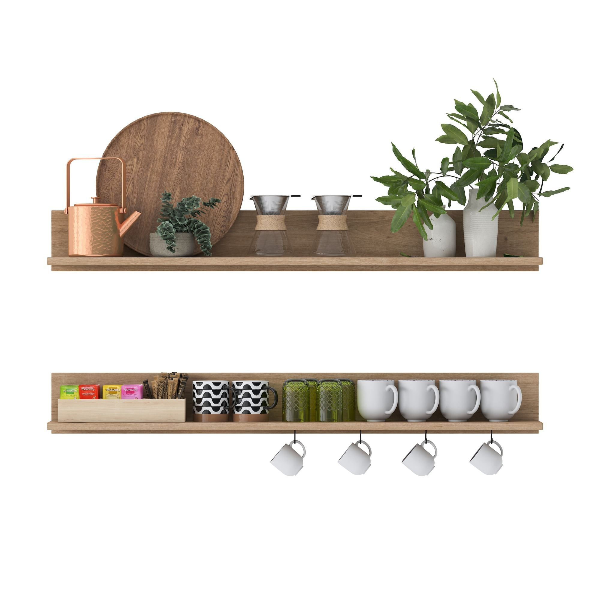 Raft de perete AE107, 120 x 15 x 14,8 cm, nuc, PAL, design modern — imaginea 3