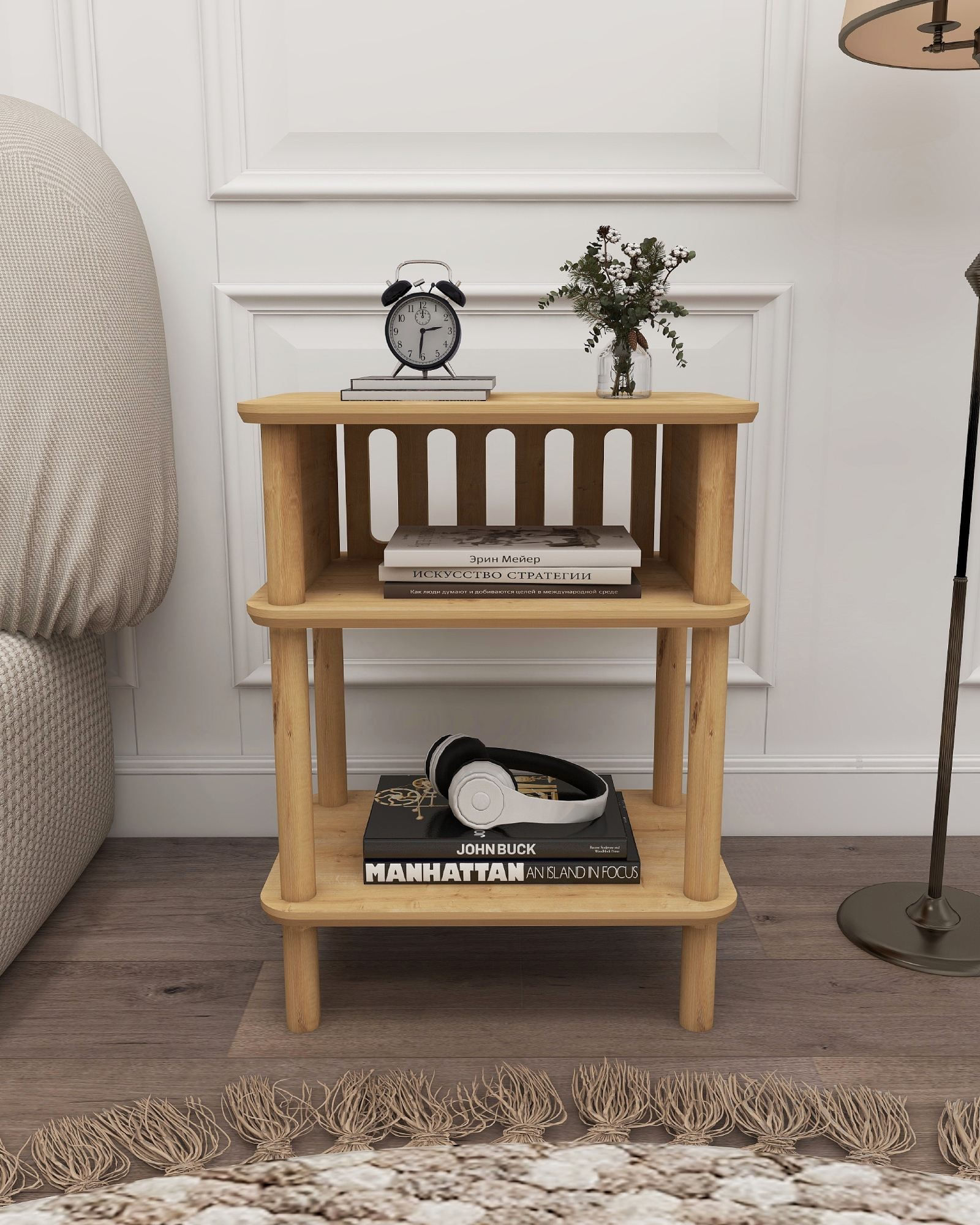 Masuta laterala Linde, 48 x 69 x 32 cm, stejar, MDF, capacitate 15 kg — imaginea 2
