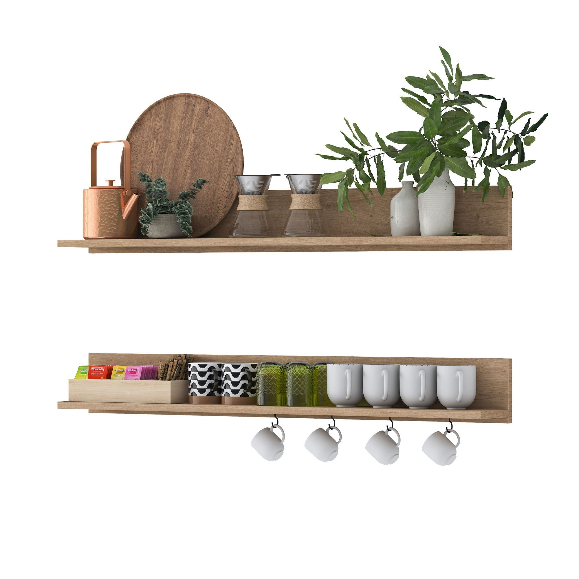 Raft de perete AE107, 120 x 15 x 14,8 cm, nuc, PAL, design modern — imaginea 7