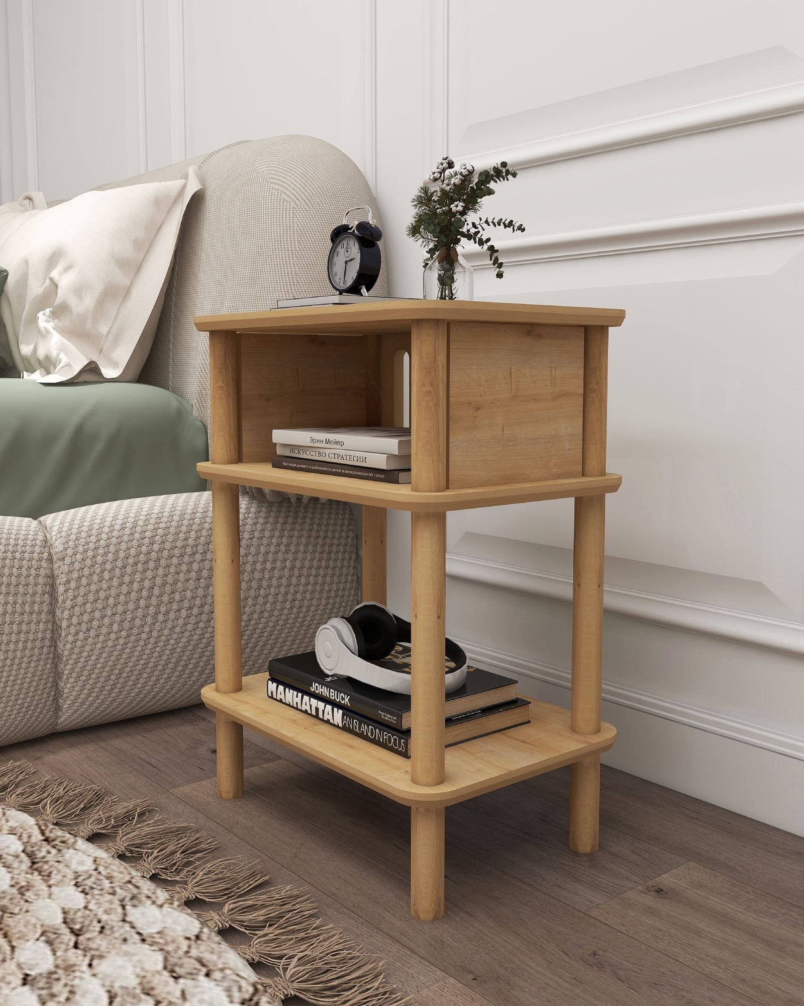Masuta laterala Linde, 48 x 69 x 32 cm, stejar, MDF, capacitate 15 kg — imaginea 4