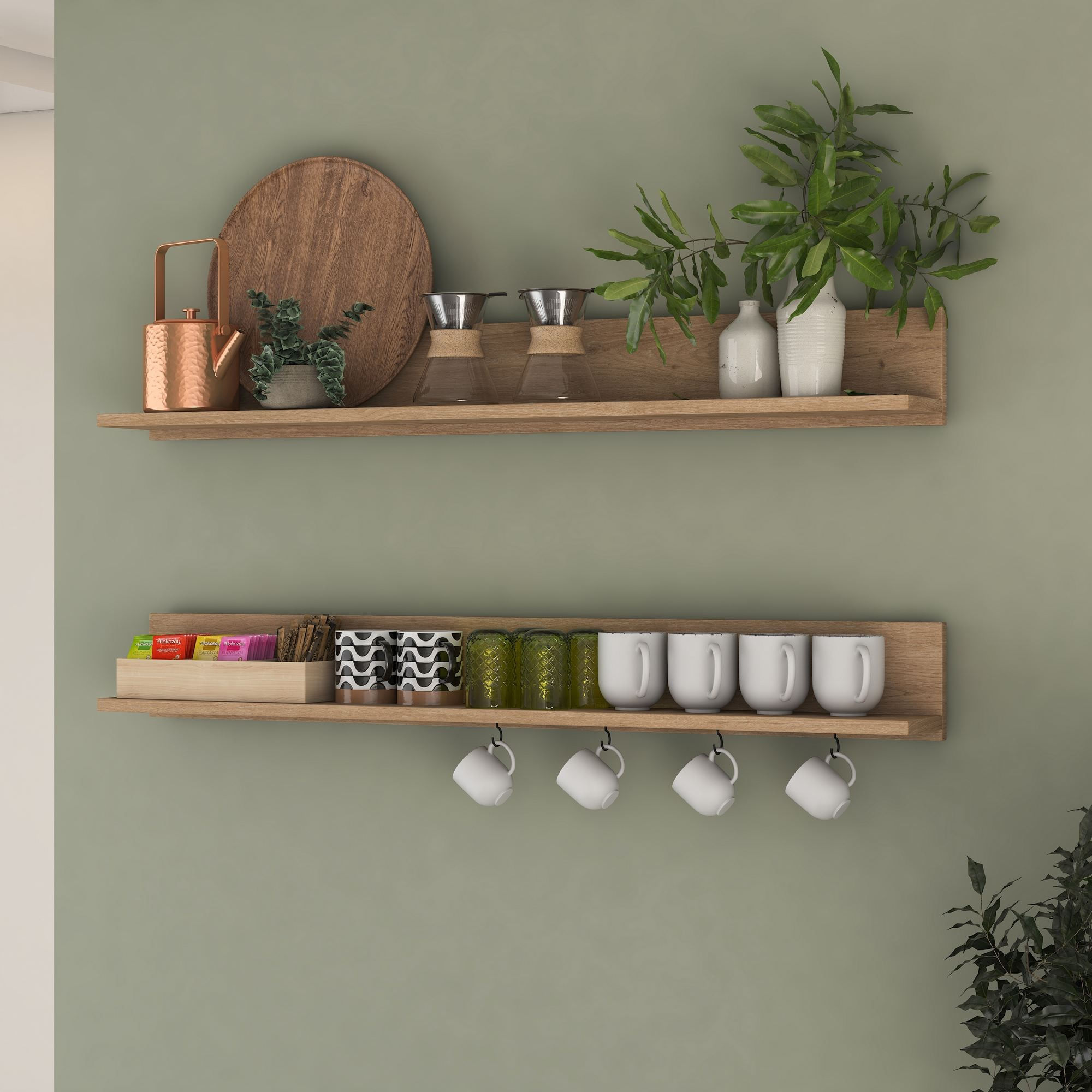 Raft de perete AE107, 120 x 15 x 14,8 cm, nuc, PAL, design modern — imaginea 9