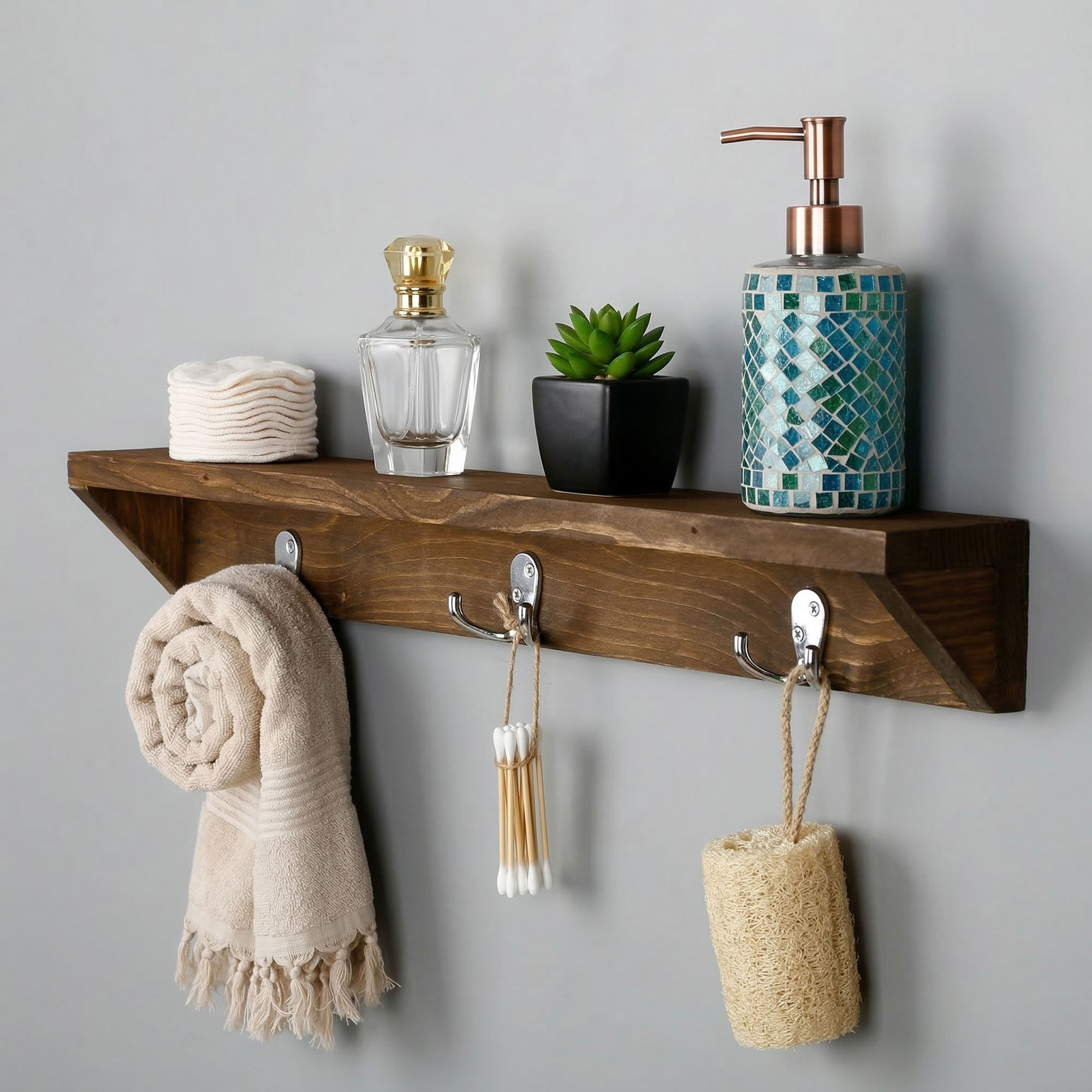 Raft decorativ de perete din lemn R-Raf338, 12 x 60 x 9 cm, lemn natur, lemn, design modern — imaginea 2
