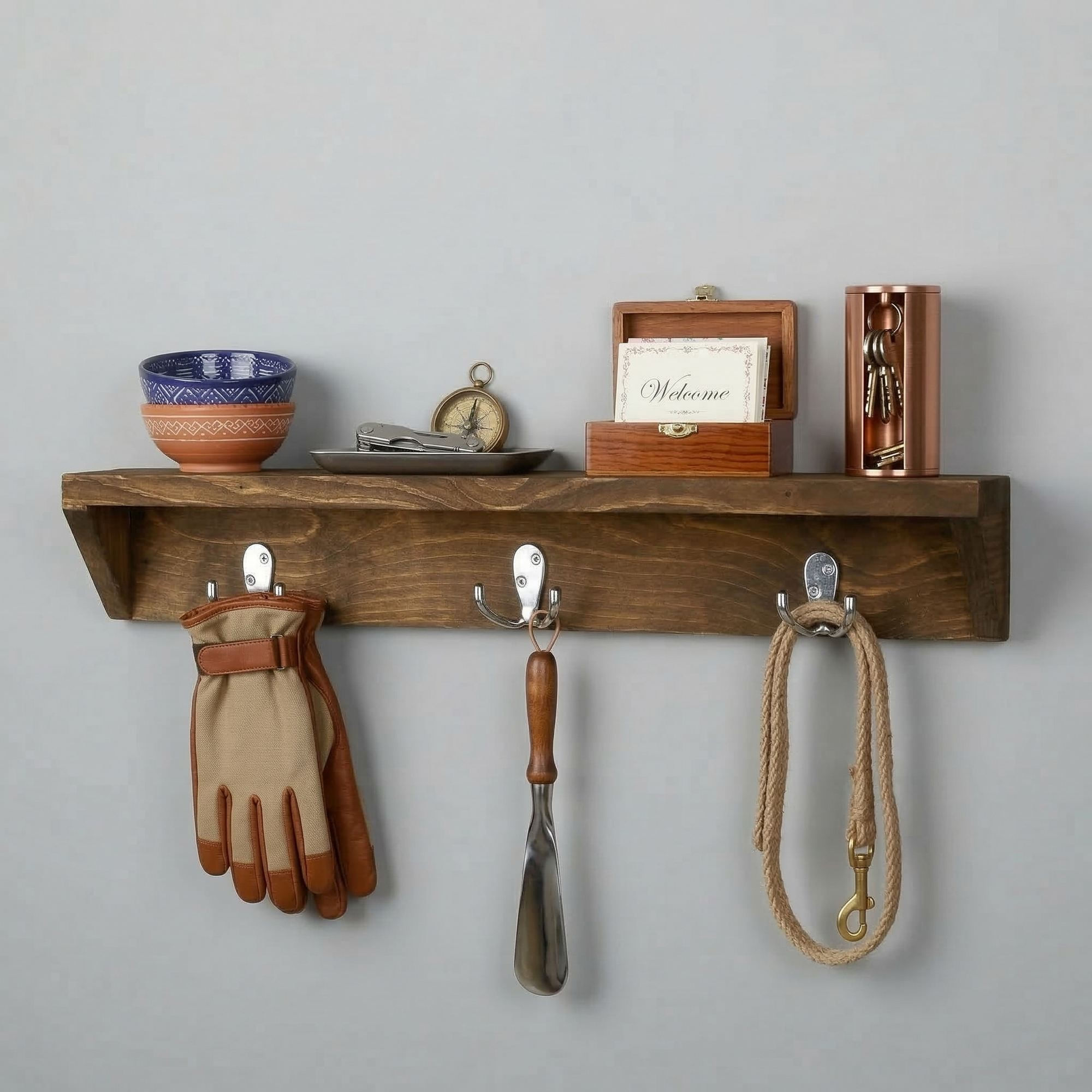 Raft decorativ de perete din lemn R-Raf338, 12 x 60 x 9 cm, lemn natur, lemn, design modern — imaginea 3