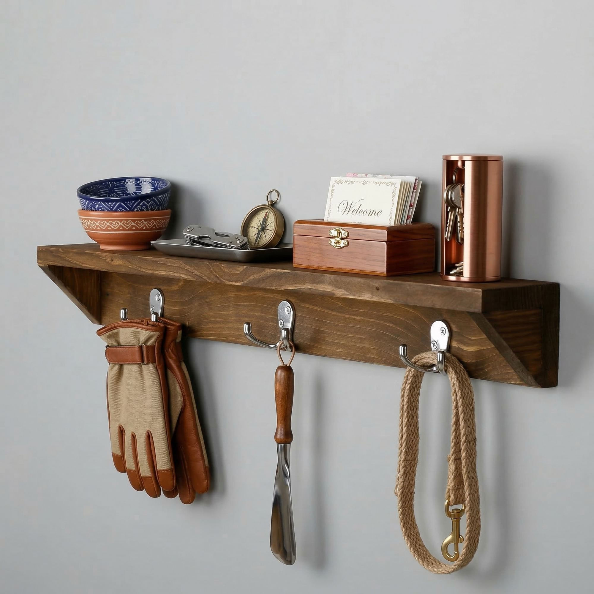 Raft decorativ de perete din lemn R-Raf338, 12 x 60 x 9 cm, lemn natur, lemn, design modern — imaginea 4