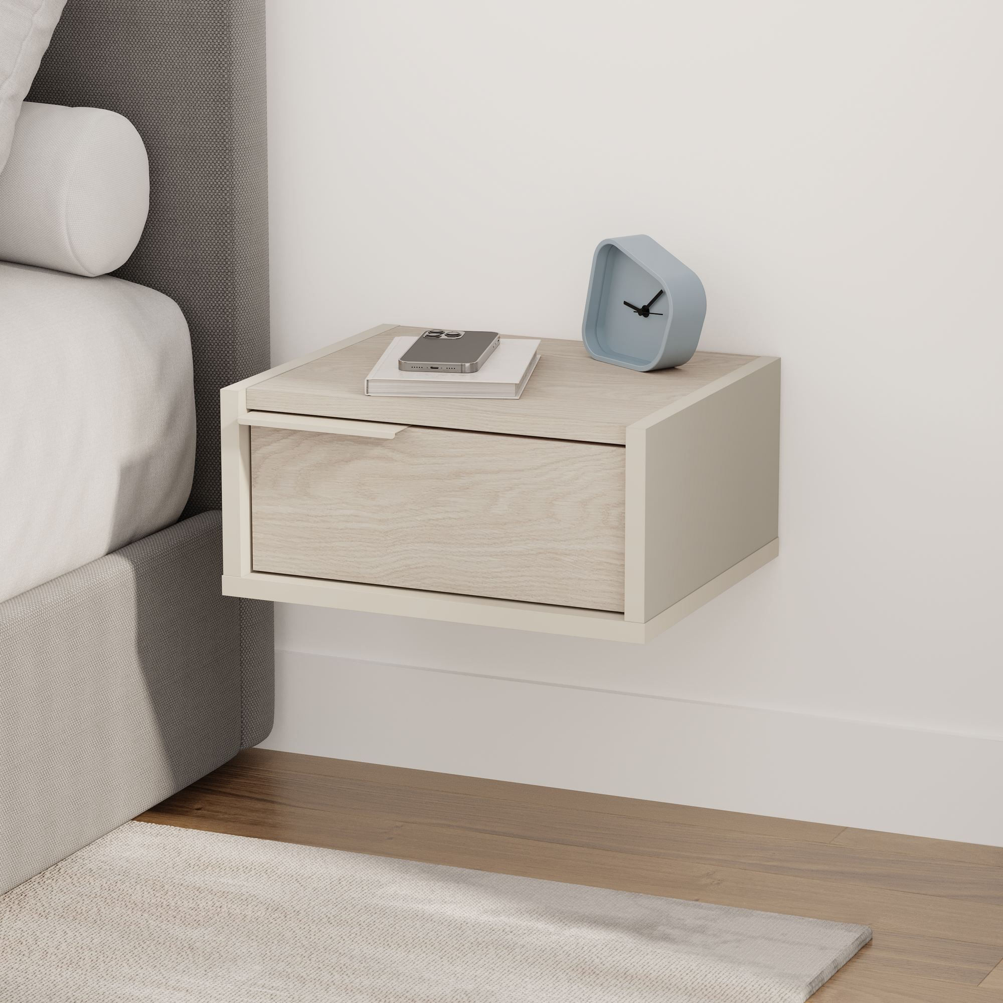 Noptiera Eco, 40 x 18, 8 x 30 cm, bej nisip, PAL melaminat, fixare pe perete, sandstone — imaginea 2