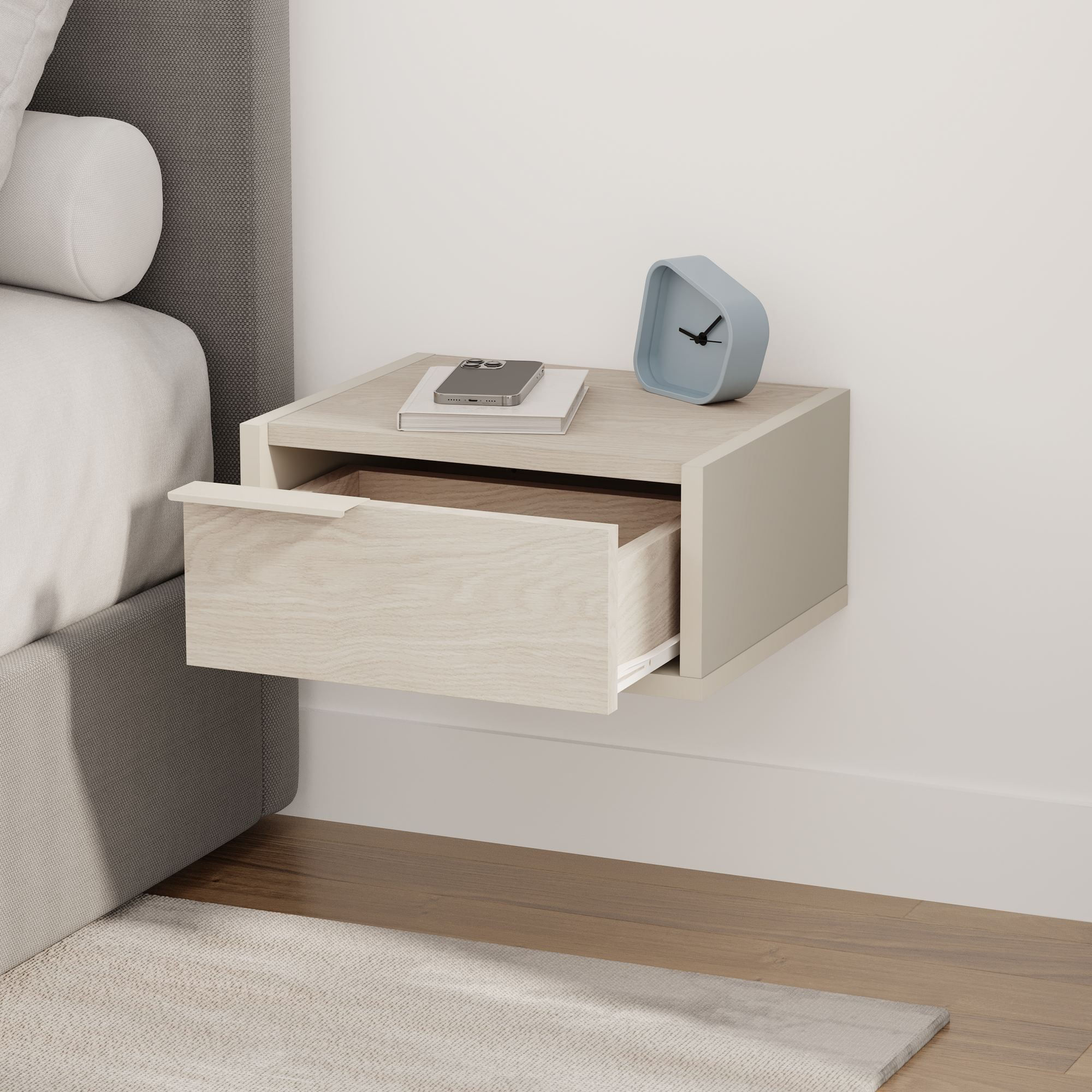 Noptiera Eco, 40 x 18, 8 x 30 cm, bej nisip, PAL melaminat, fixare pe perete, sandstone — imaginea 4