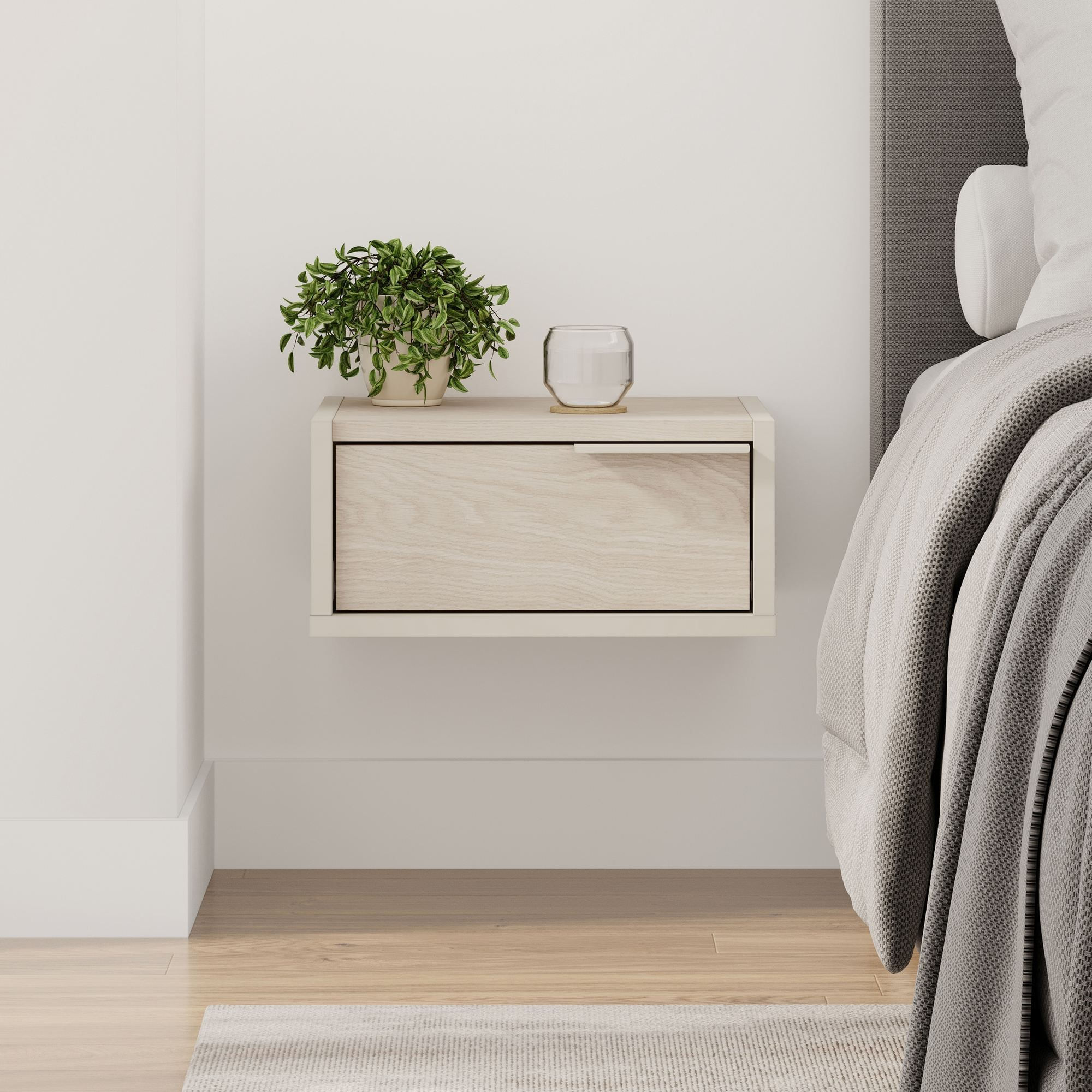 Noptiera Eco, 40 x 18, 8 x 30 cm, bej nisip, PAL melaminat, fixare pe perete, sandstone — imaginea 5