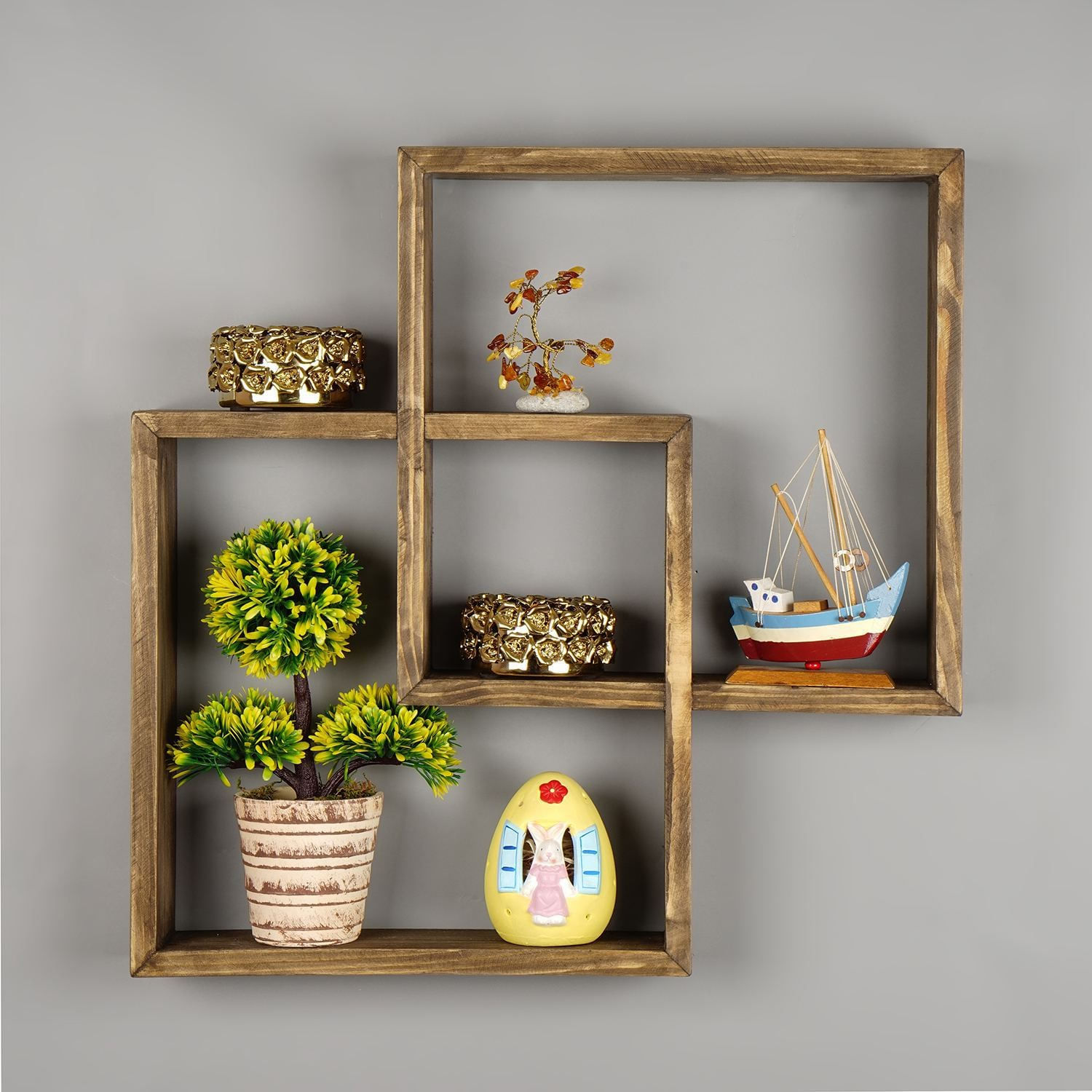 Raft decorativ de perete din lemn Raf342, 51 x 51 x 9 cm, lemn natur, lemn, design modern — imaginea 3
