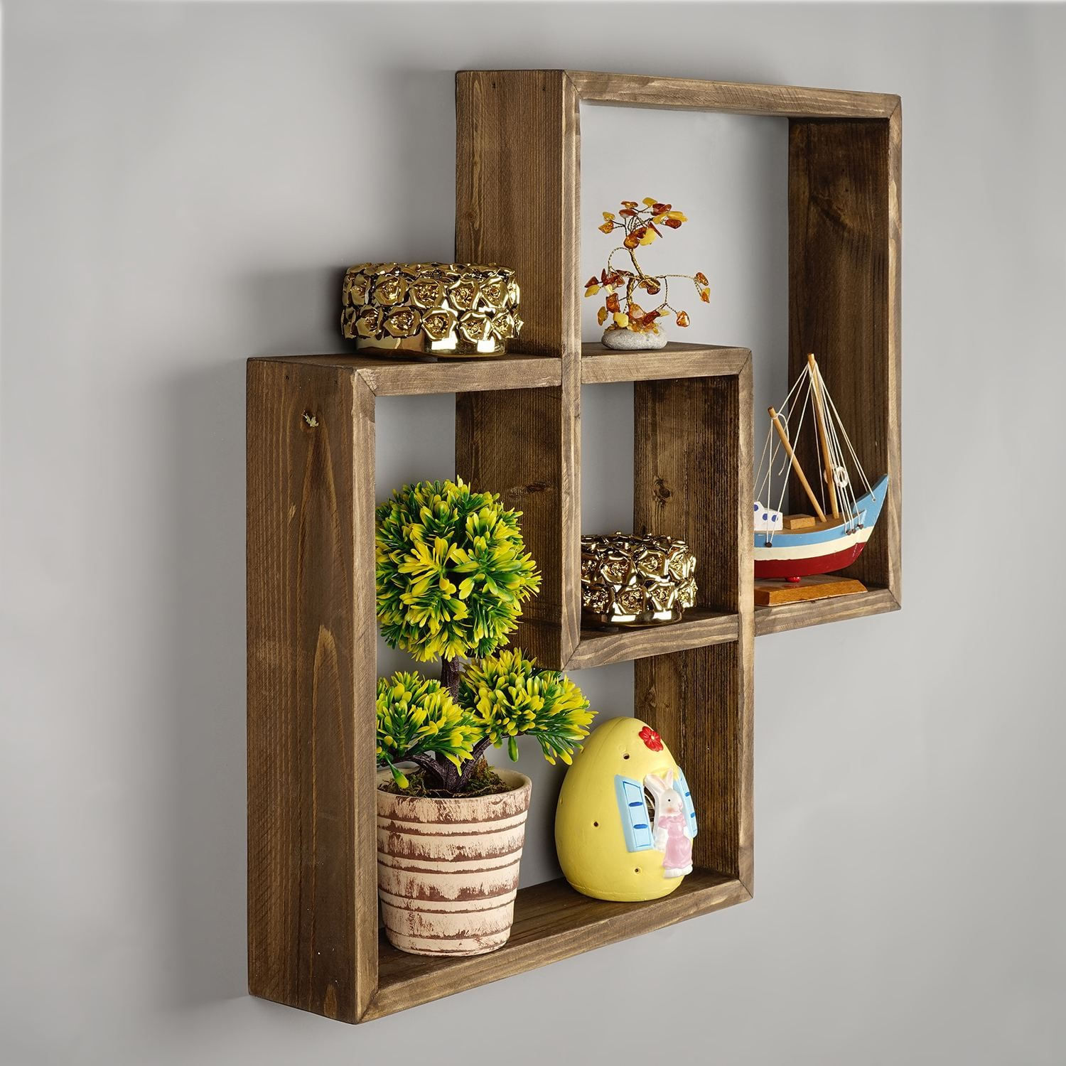Raft decorativ de perete din lemn Raf342, 51 x 51 x 9 cm, lemn natur, lemn, design modern — imaginea 4