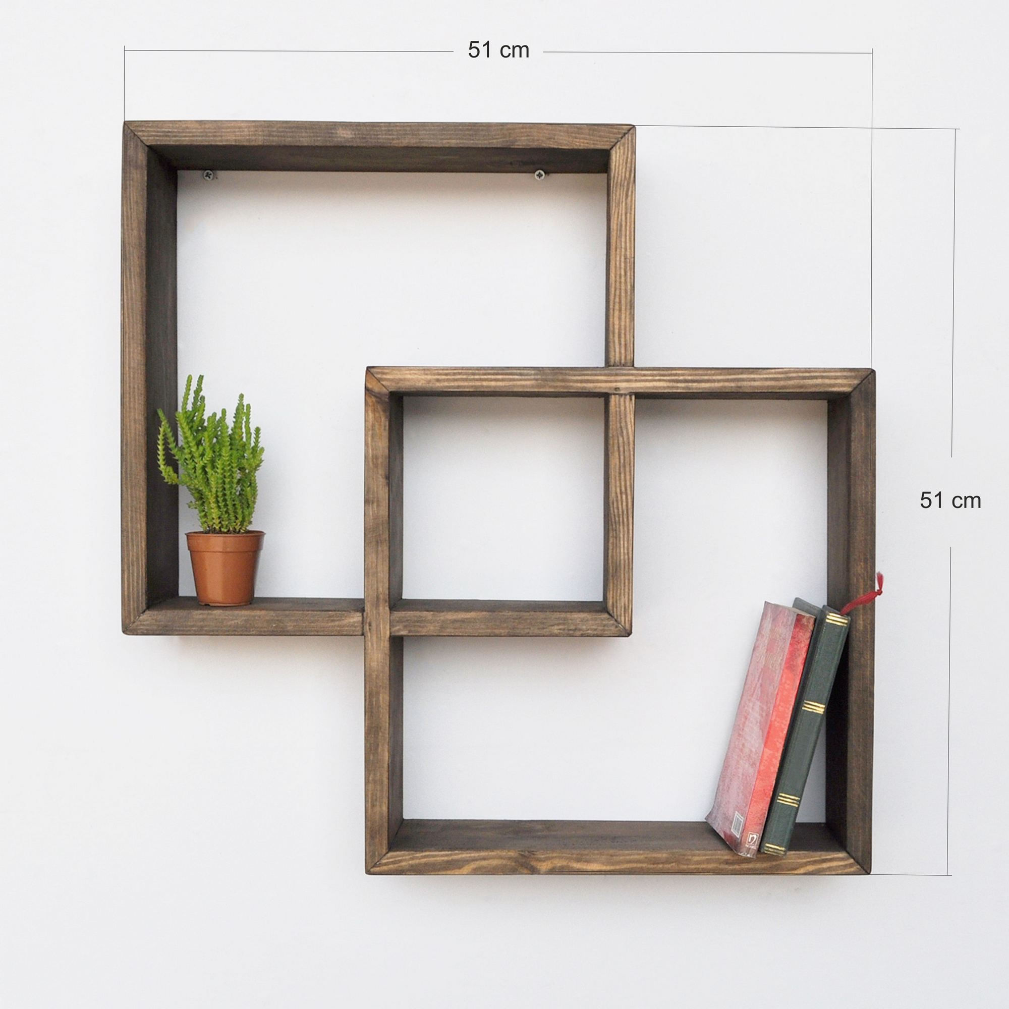 Raft decorativ de perete din lemn Raf342, 51 x 51 x 9 cm, lemn natur, lemn, design modern — imaginea 5