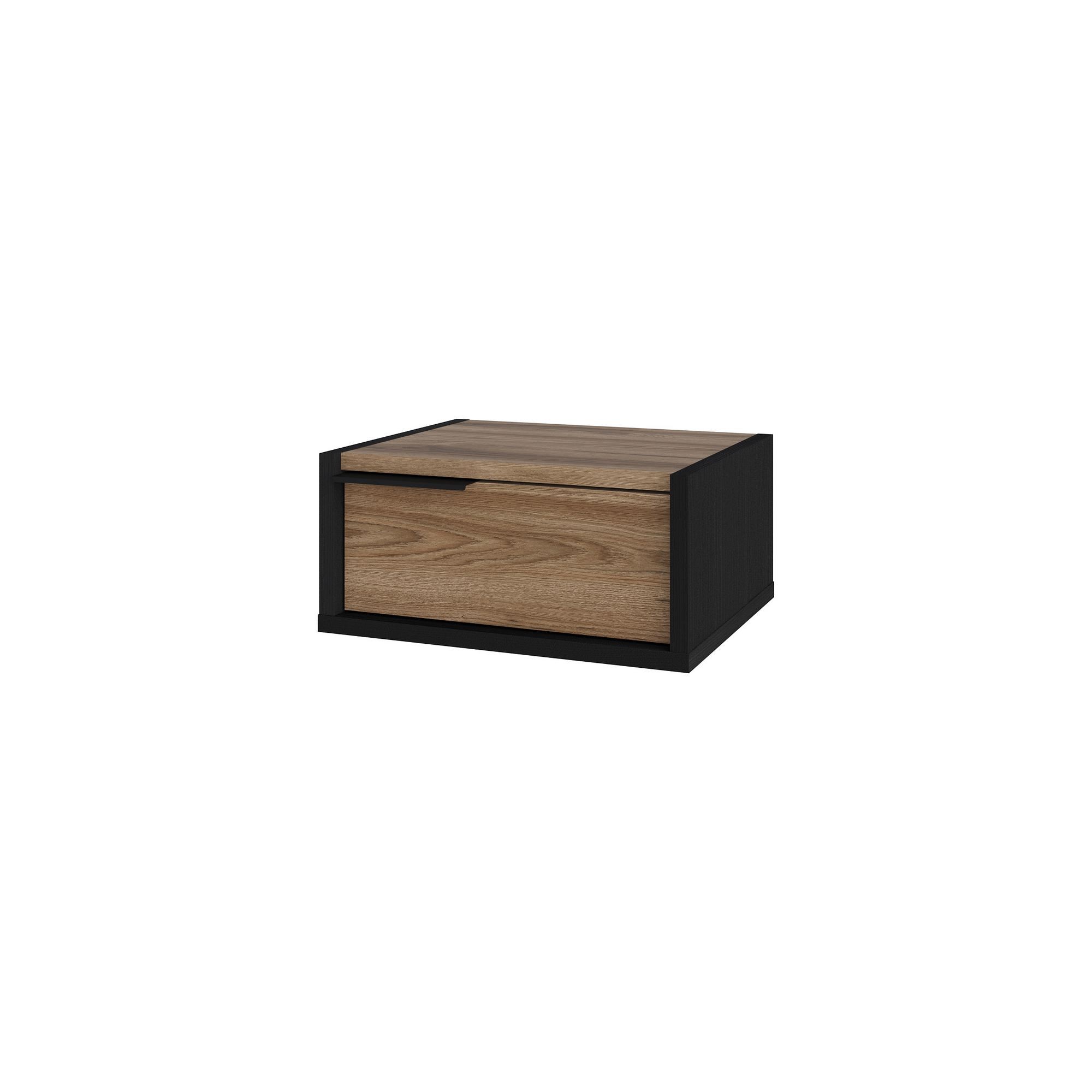 Noptiera Eco, 40 x 18, 8 x 30 cm, negru si lemn oud, PAL melaminat, fixare pe perete, negru wood / oud — imaginea 3