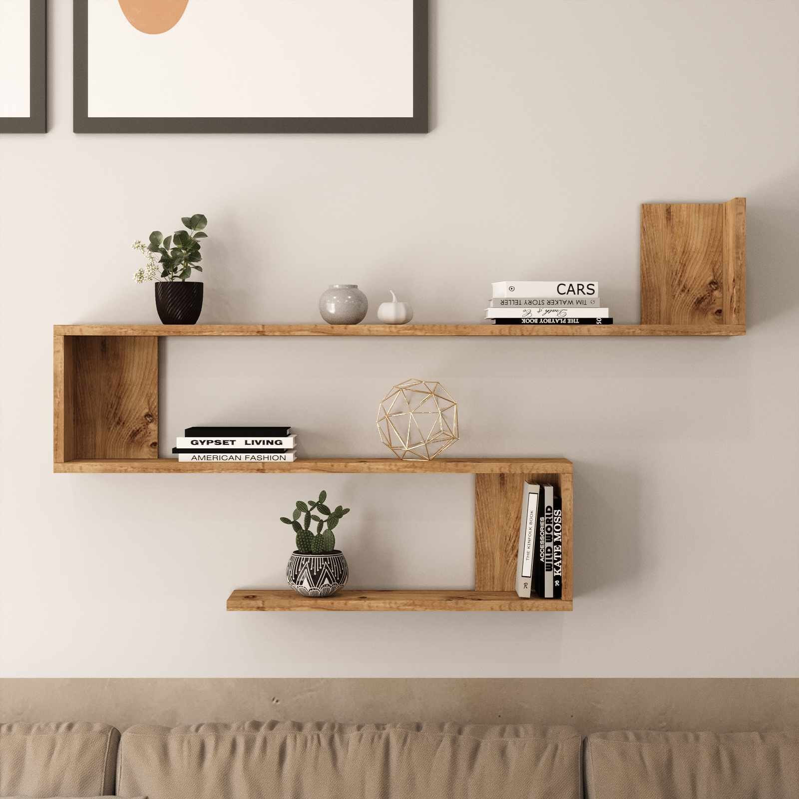 Raft de perete Wal10-A, 120 x 71,4 x 14,5 cm, pin atlantic, PAL melaminat, design modern — imaginea 2